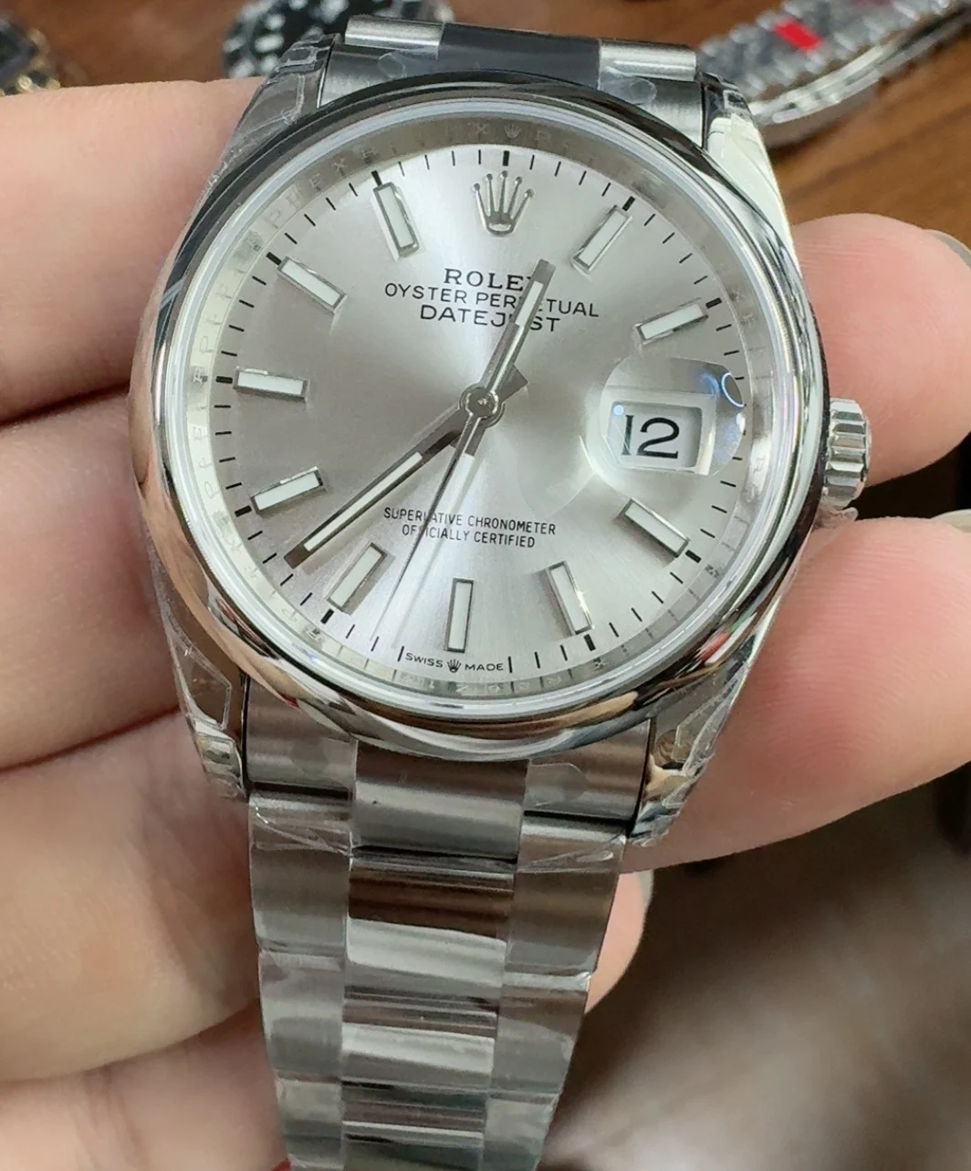 Rolex Datejust Silver Dial 36mm — photographed off the sweep