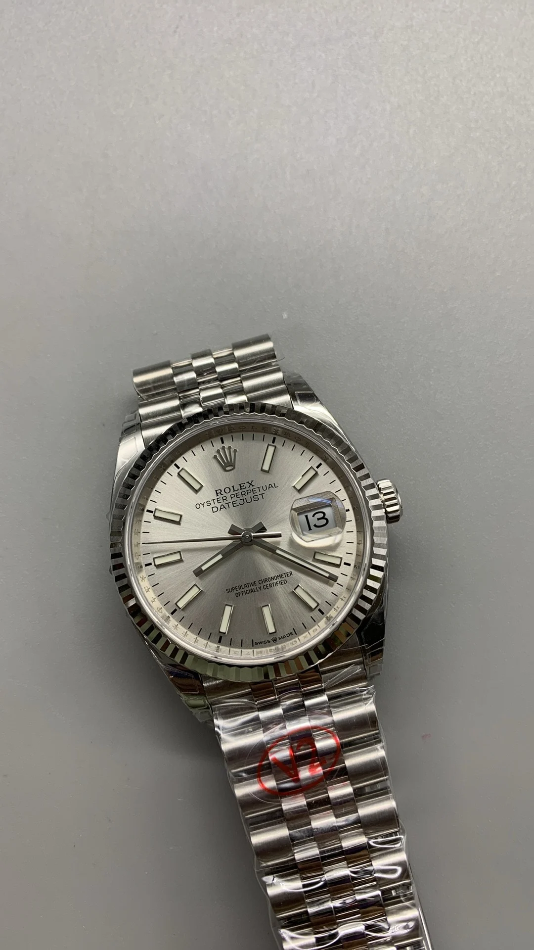 Rolex Datejust Silver Dial 36mm — photographed off the sweep