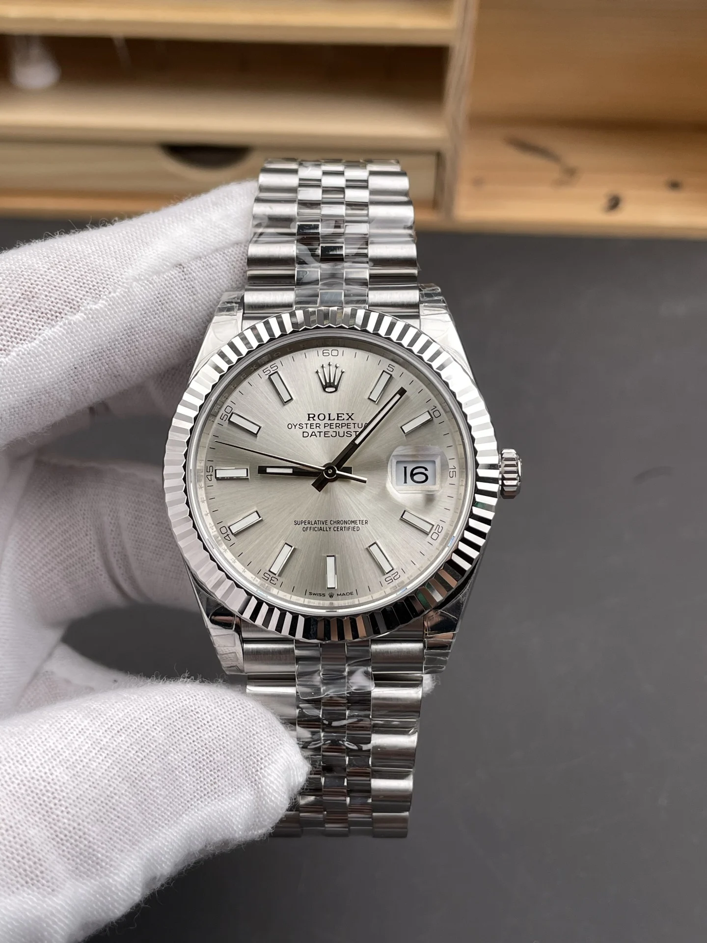 Rolex Datejust Silver Dial 41mm — photographed off the sweep