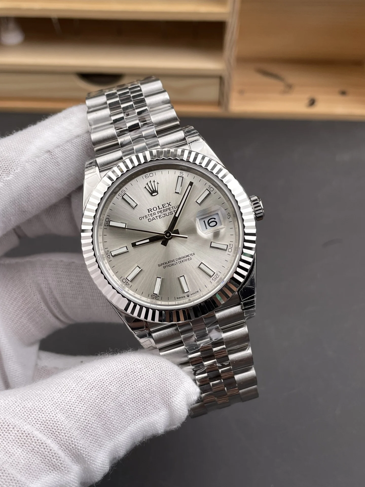 Rolex Datejust Silver Dial 41mm — photographed off the sweep