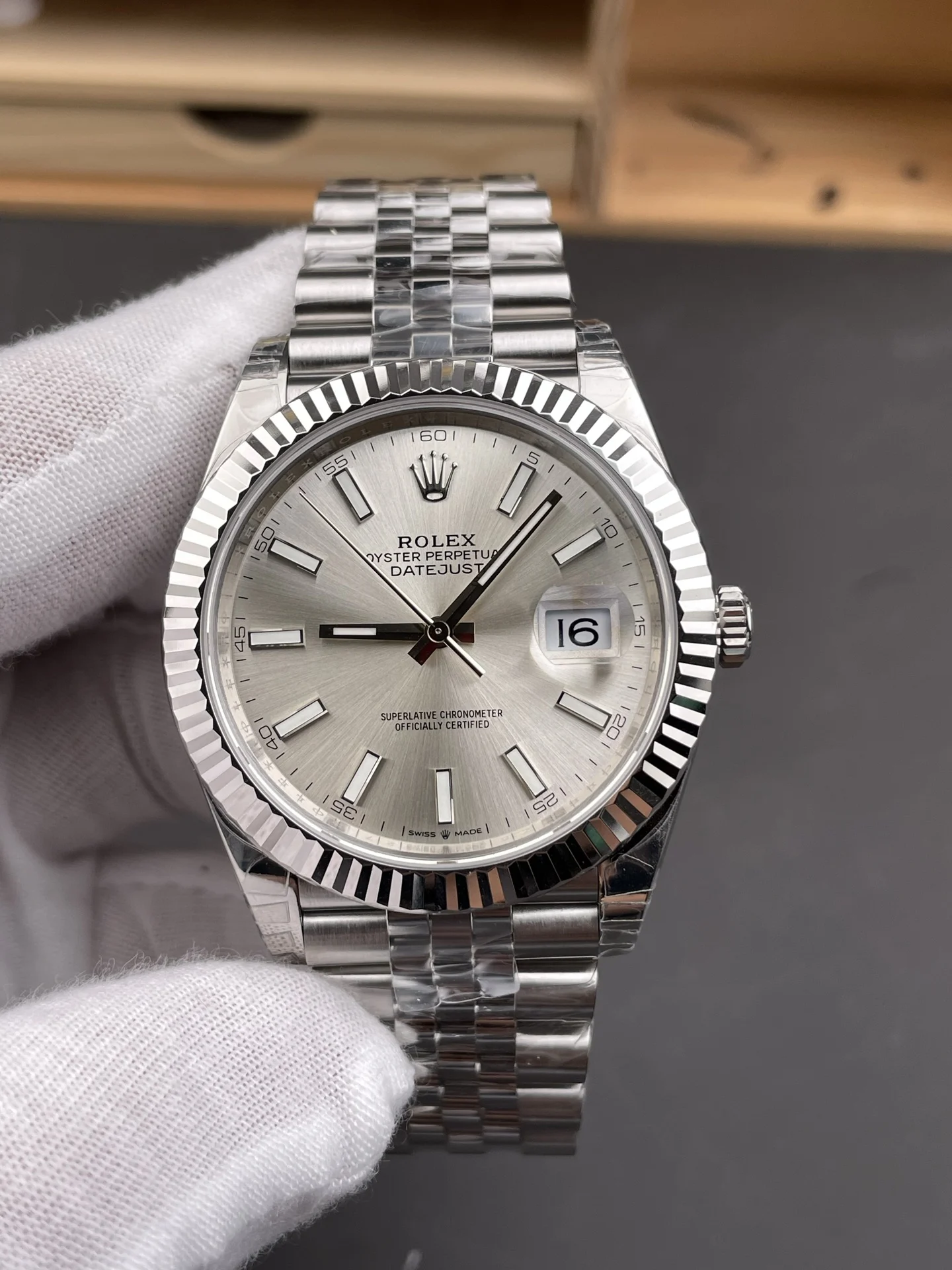 Rolex Datejust Silver Dial 41mm — photographed off the sweep