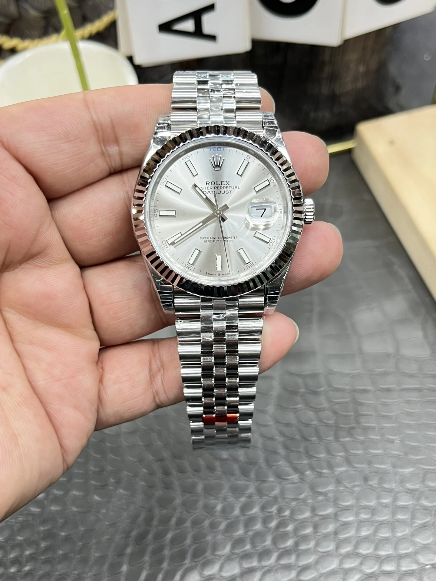Rolex Datejust Silver Dial 41mm — photographed off the sweep