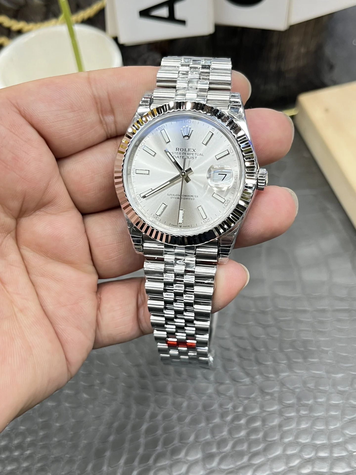 Rolex Datejust Silver Dial 41mm — photographed off the sweep