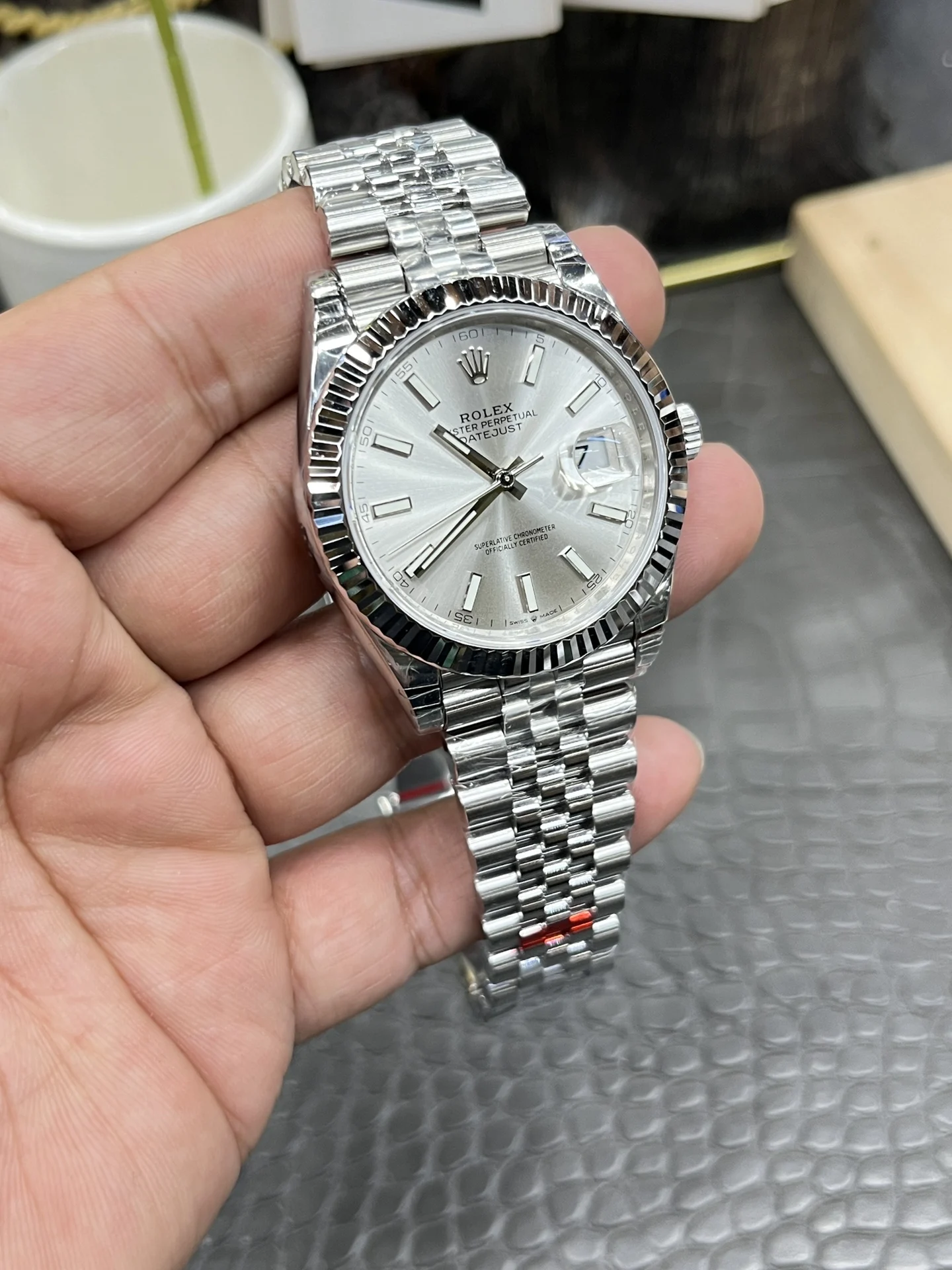 Rolex Datejust Silver Dial 41mm — photographed off the sweep