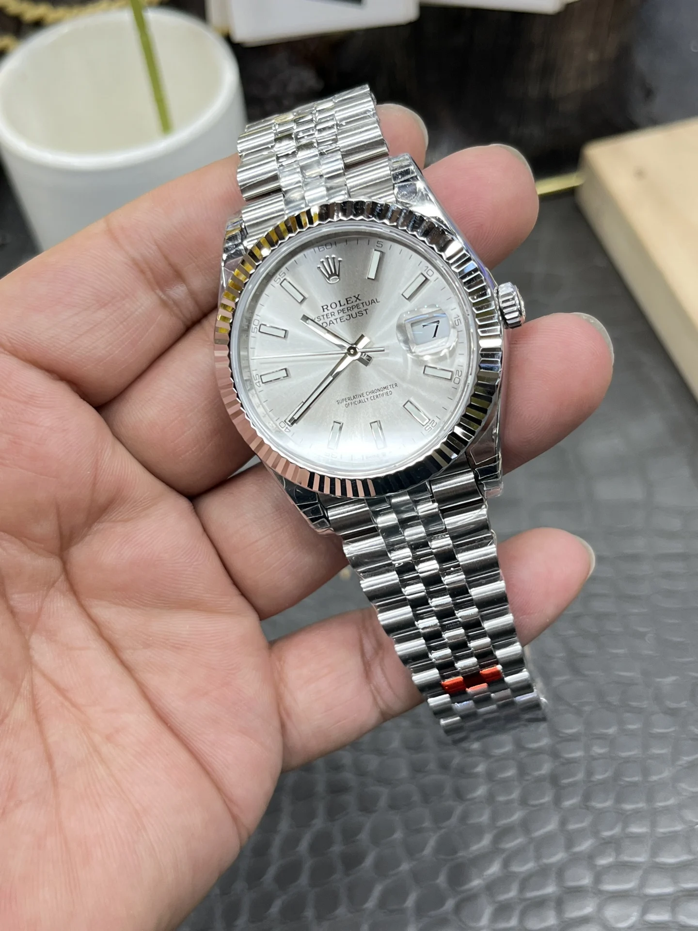 Rolex Datejust Silver Dial 41mm — photographed off the sweep