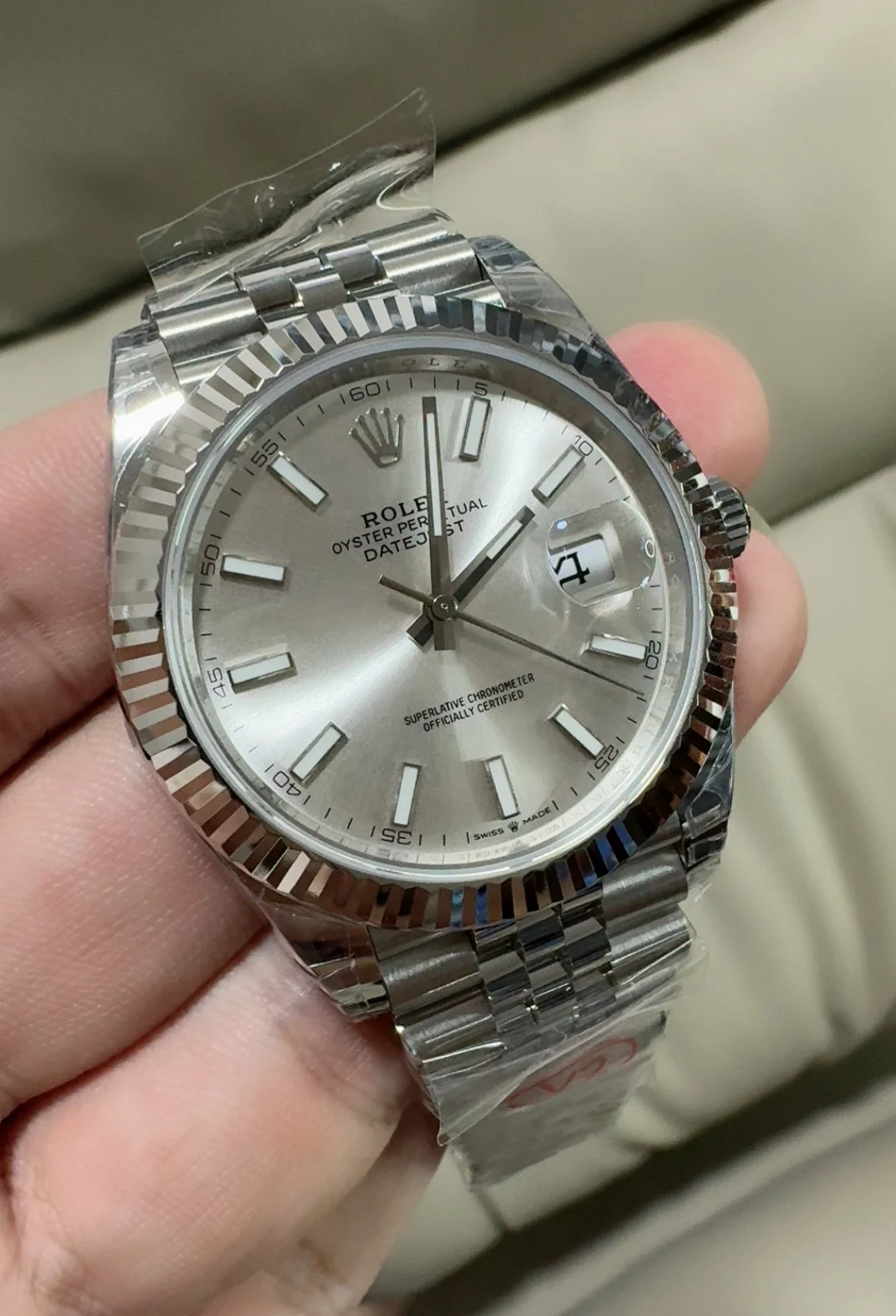 Rolex Datejust Silver Dial 41mm — photographed off the sweep