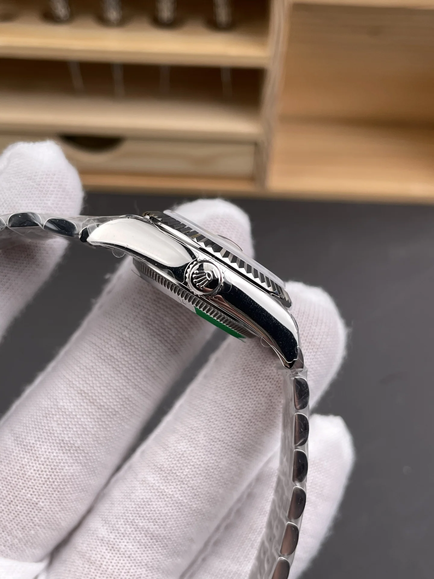 Rolex Datejust Silver Dial Diamond-Set 28mm — photographed off the sweep