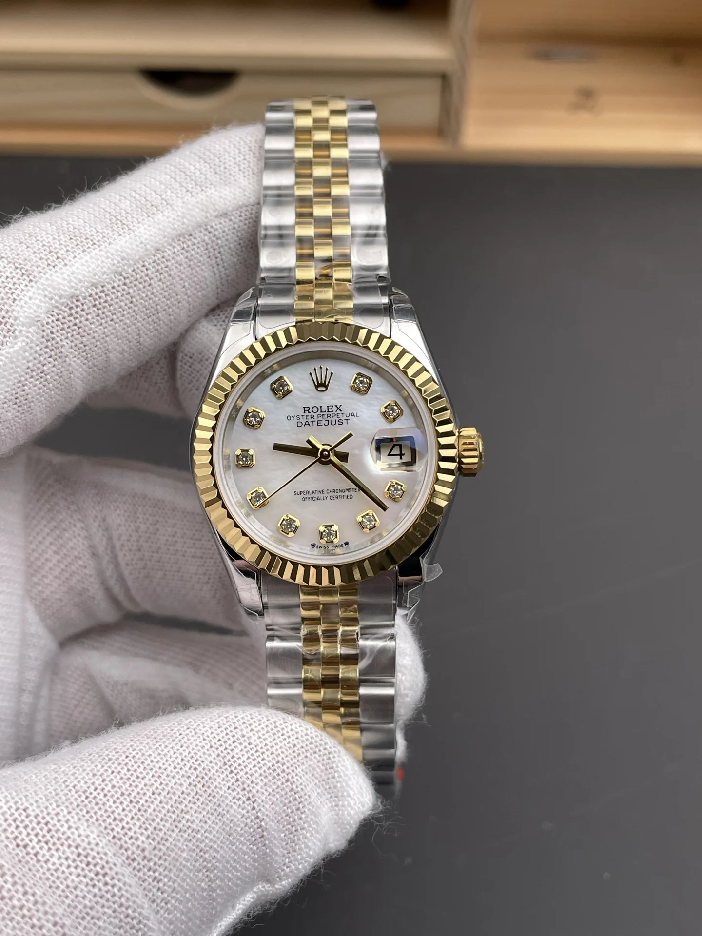Rolex Datejust Two-Tone 28mm — photographed off the sweep