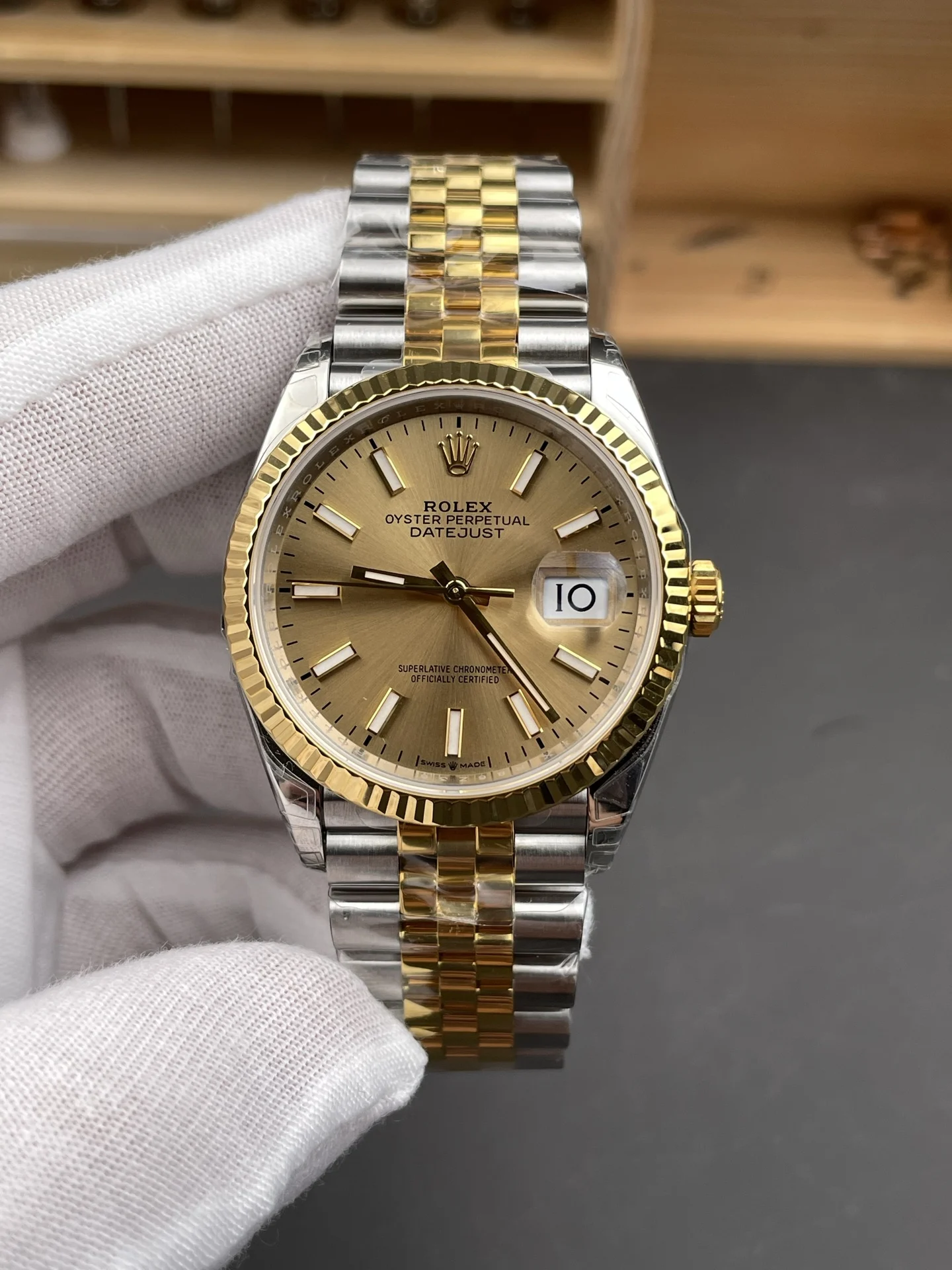Rolex Datejust Two-Tone 36mm — photographed off the sweep
