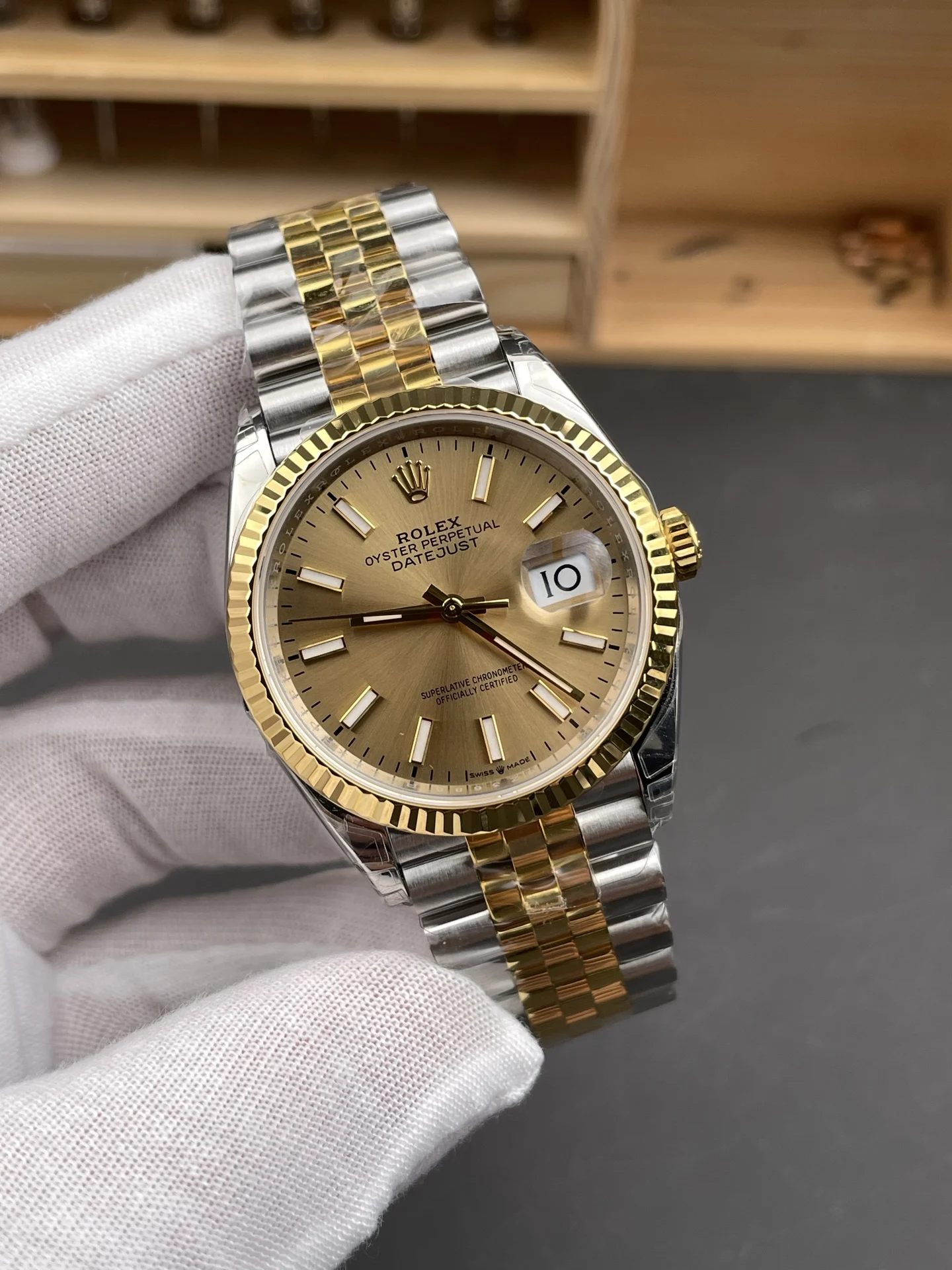 Rolex Datejust Two-Tone 36mm — photographed off the sweep