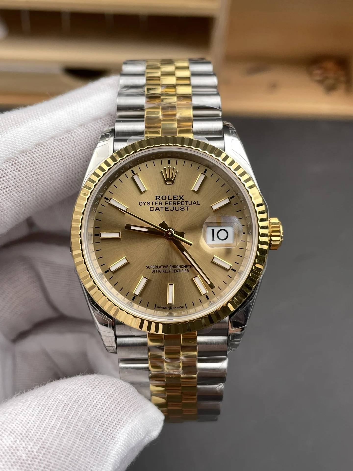 Rolex Datejust Two-Tone 36mm — photographed off the sweep