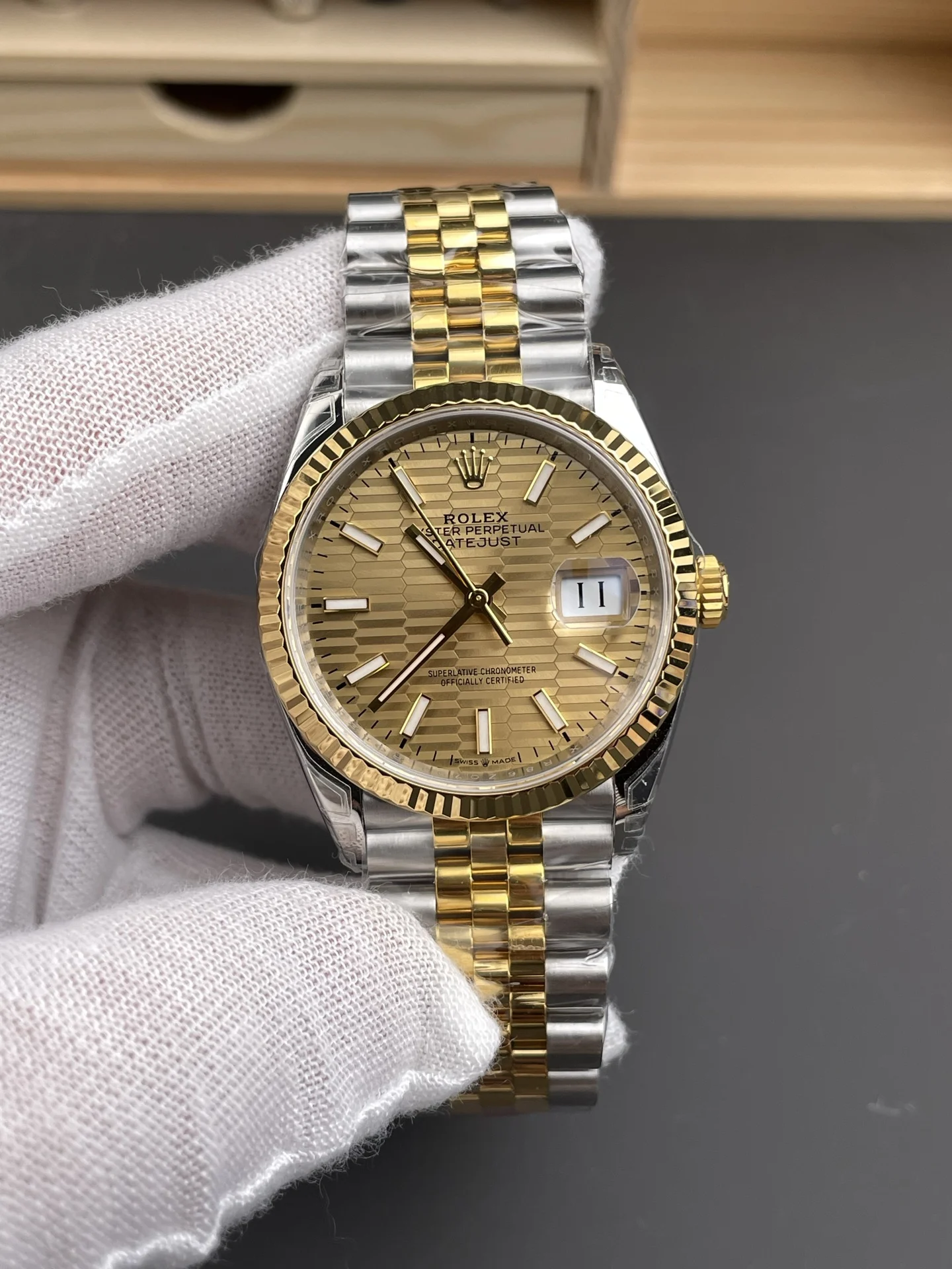 Rolex Datejust Two-Tone 36mm — photographed off the sweep
