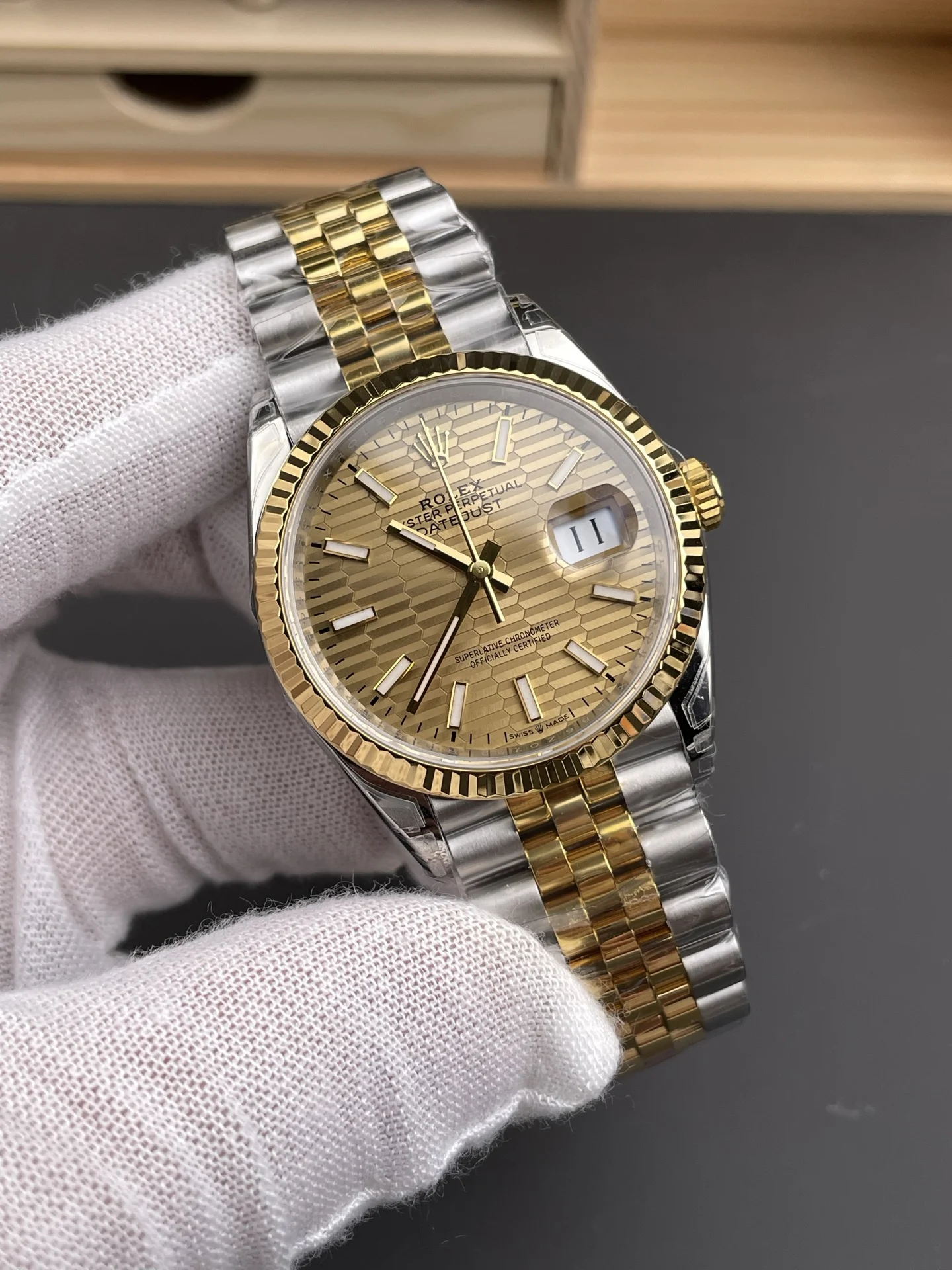 Rolex Datejust Two-Tone 36mm — photographed off the sweep
