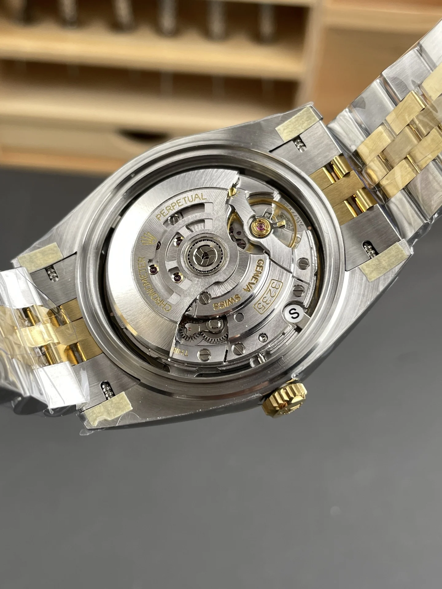 Rolex Datejust Two-Tone Black Dial 41mm — photographed off the sweep