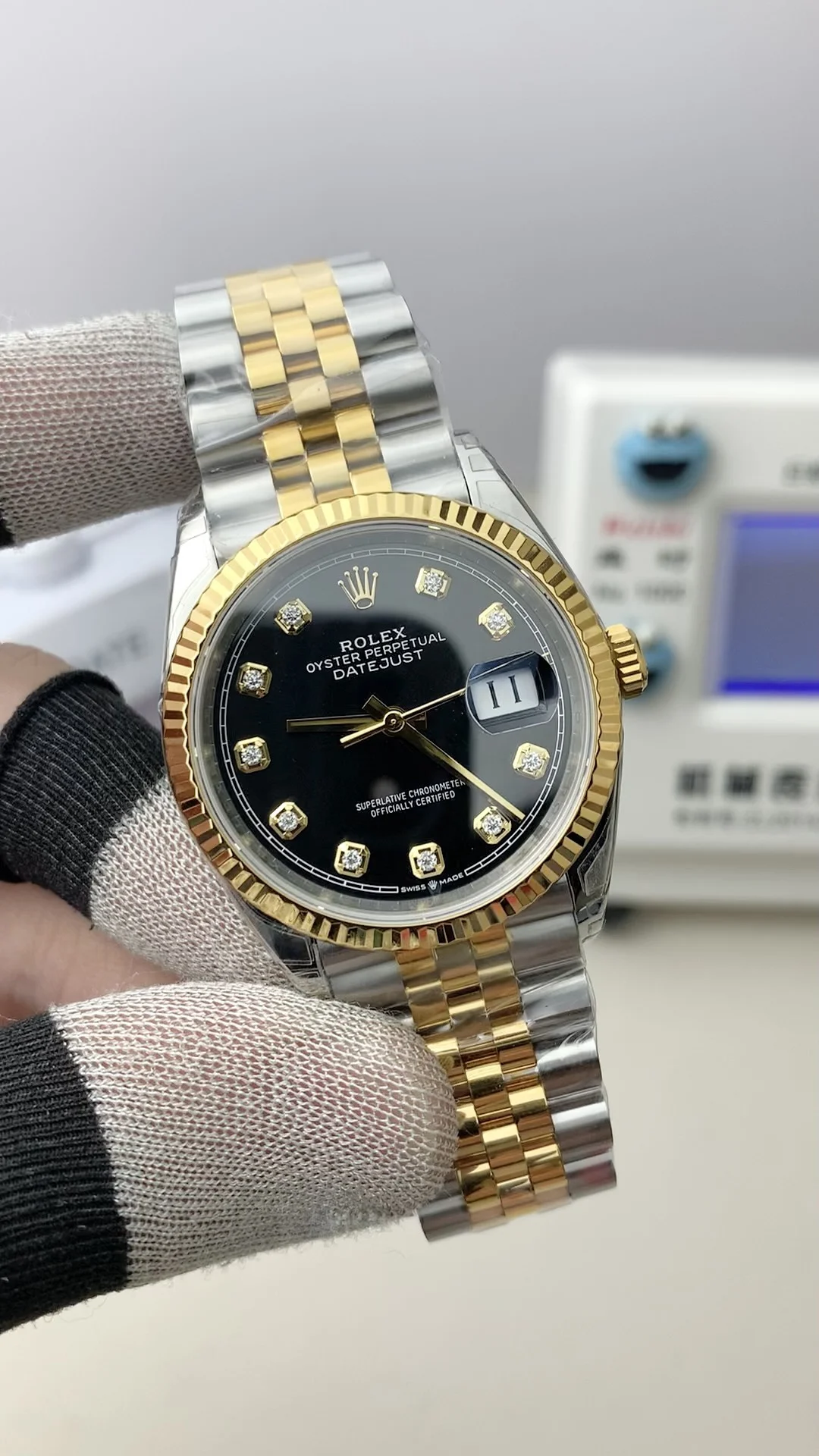 Rolex Datejust Two-Tone Black Dial Diamond-Set 36mm