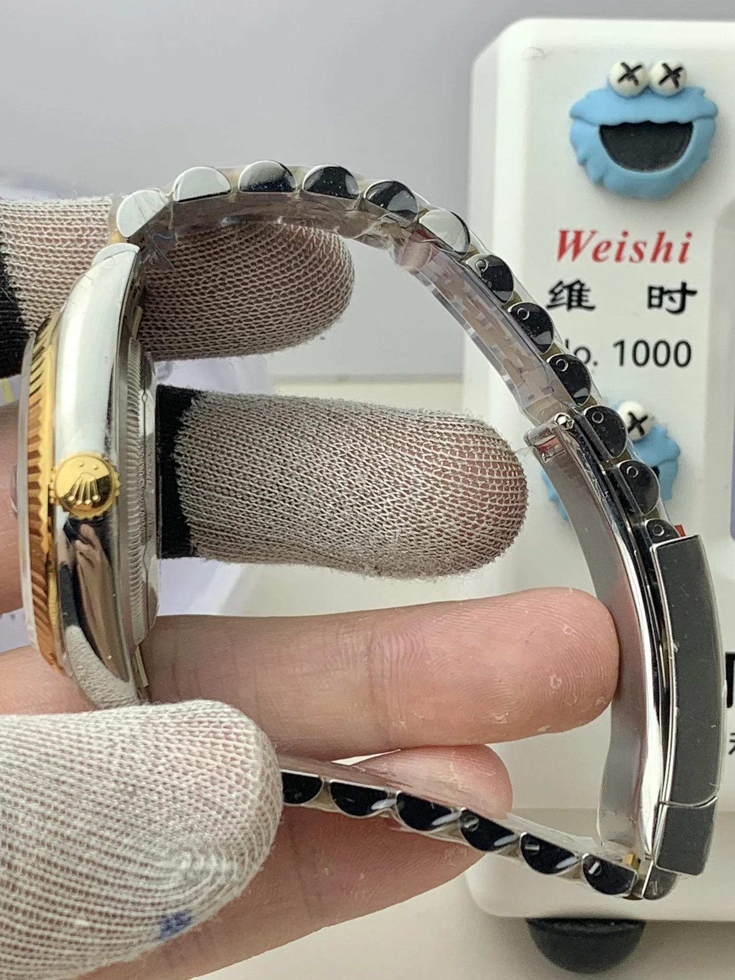 Rolex Datejust Two-Tone Black Dial Diamond-Set 36mm — photographed off the sweep