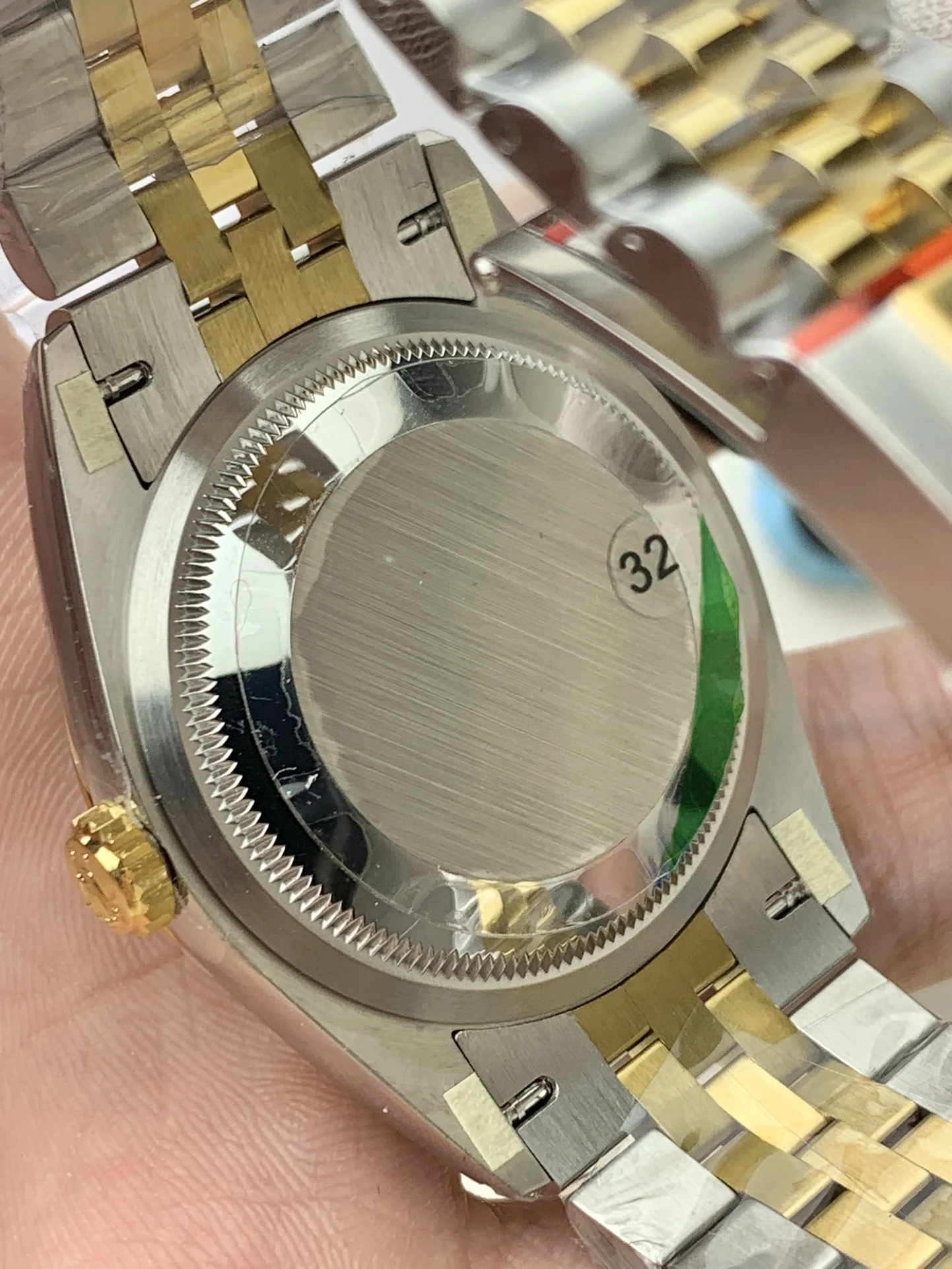 Rolex Datejust Two-Tone Black Dial Diamond-Set 36mm — photographed off the sweep