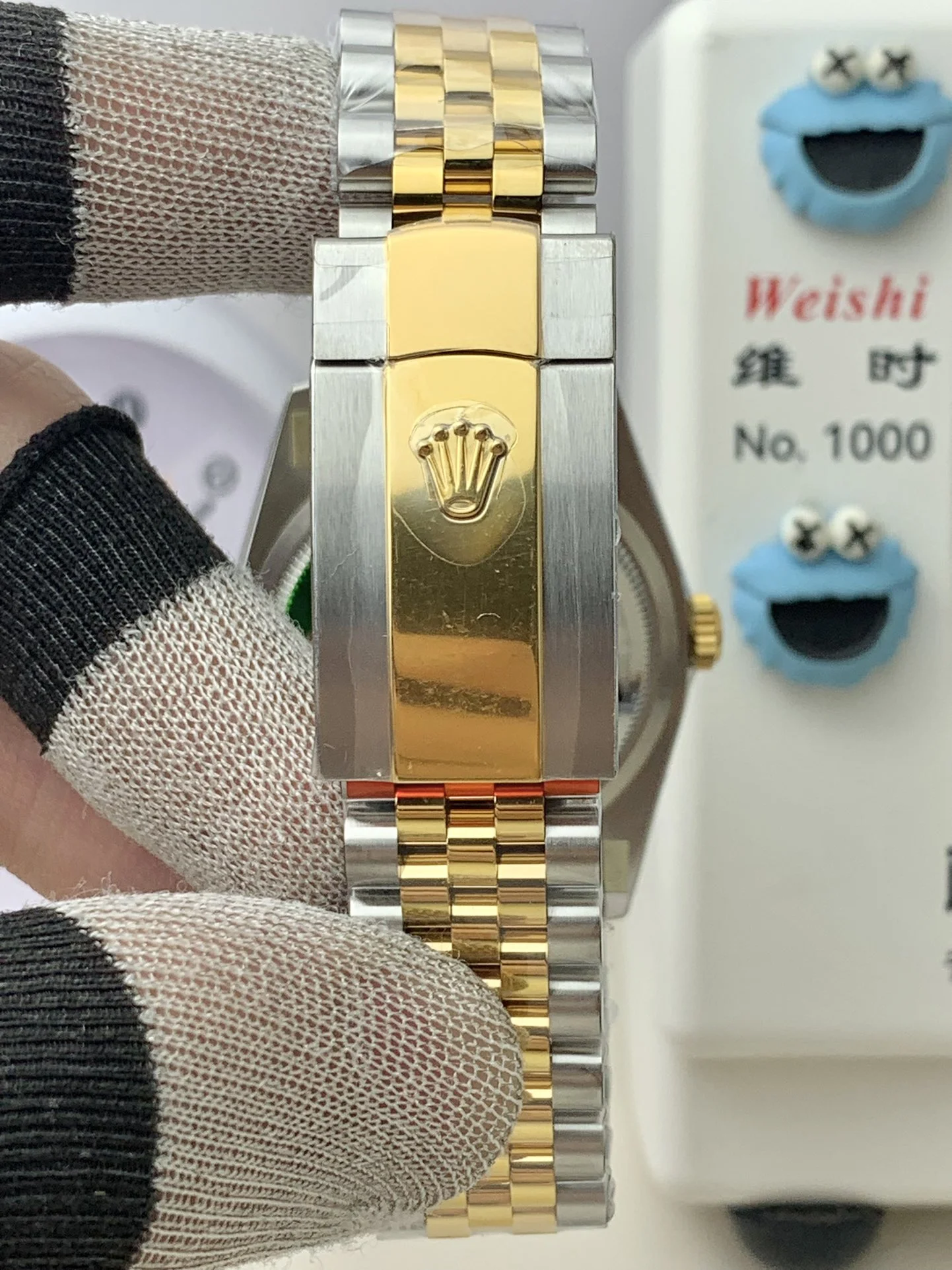 Rolex Datejust Two-Tone Black Dial Diamond-Set 36mm — photographed off the sweep