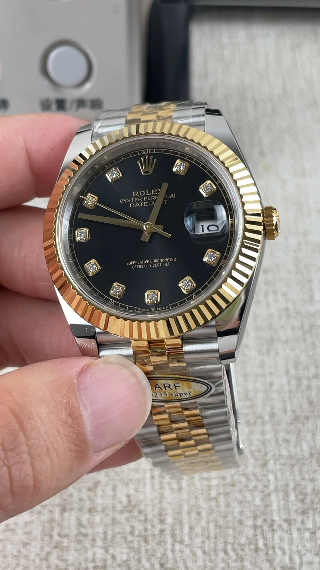 Rolex Datejust Two-Tone Black Dial Diamond-Set 41mm