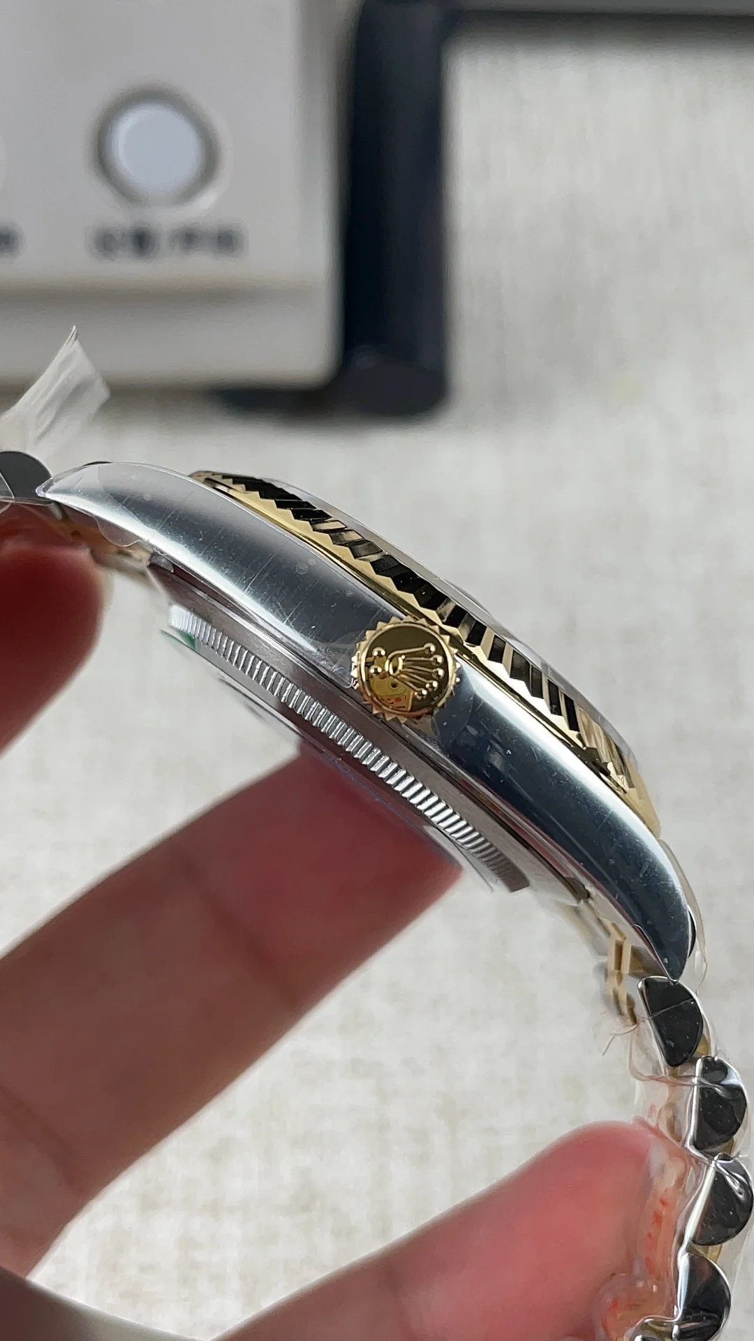 Rolex Datejust Two-Tone Black Dial Diamond-Set 41mm — photographed off the sweep
