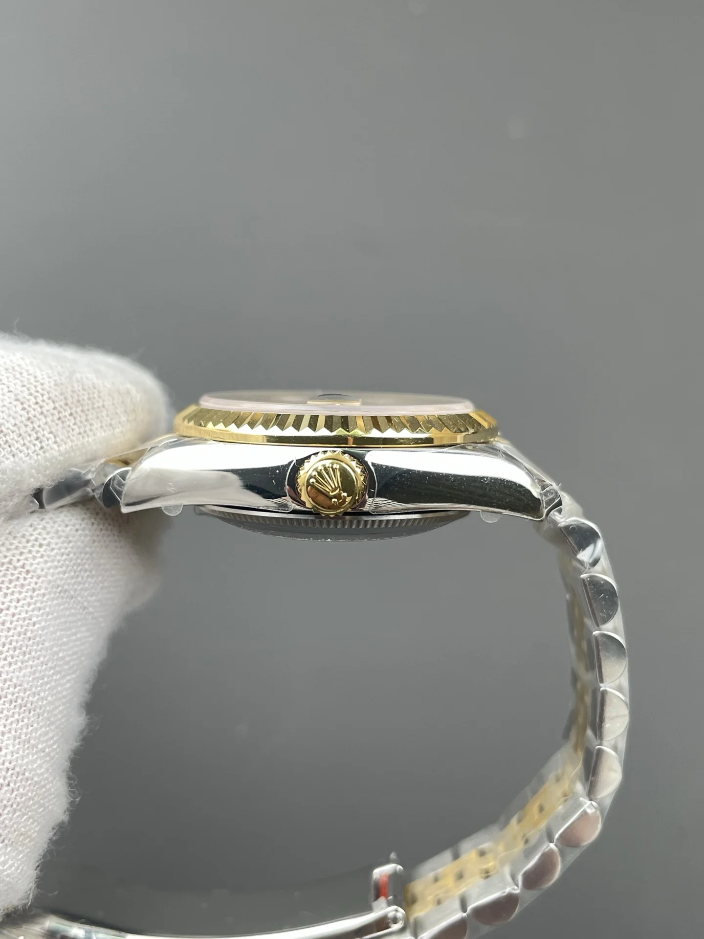 Rolex Datejust Two-Tone Diamond-Set 31mm — photographed off the sweep