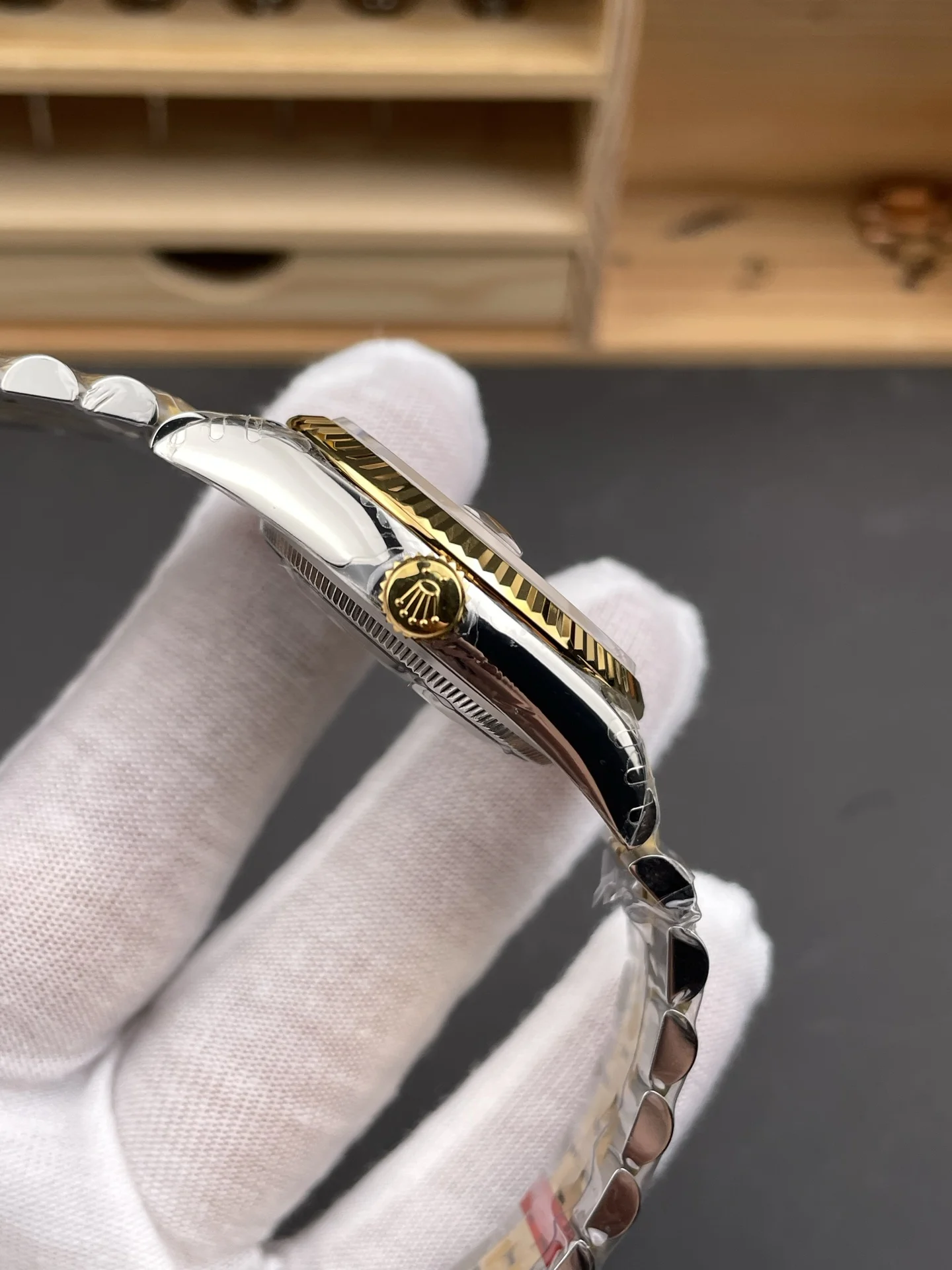 Rolex Datejust Two-Tone Diamond-Set 36mm — photographed off the sweep