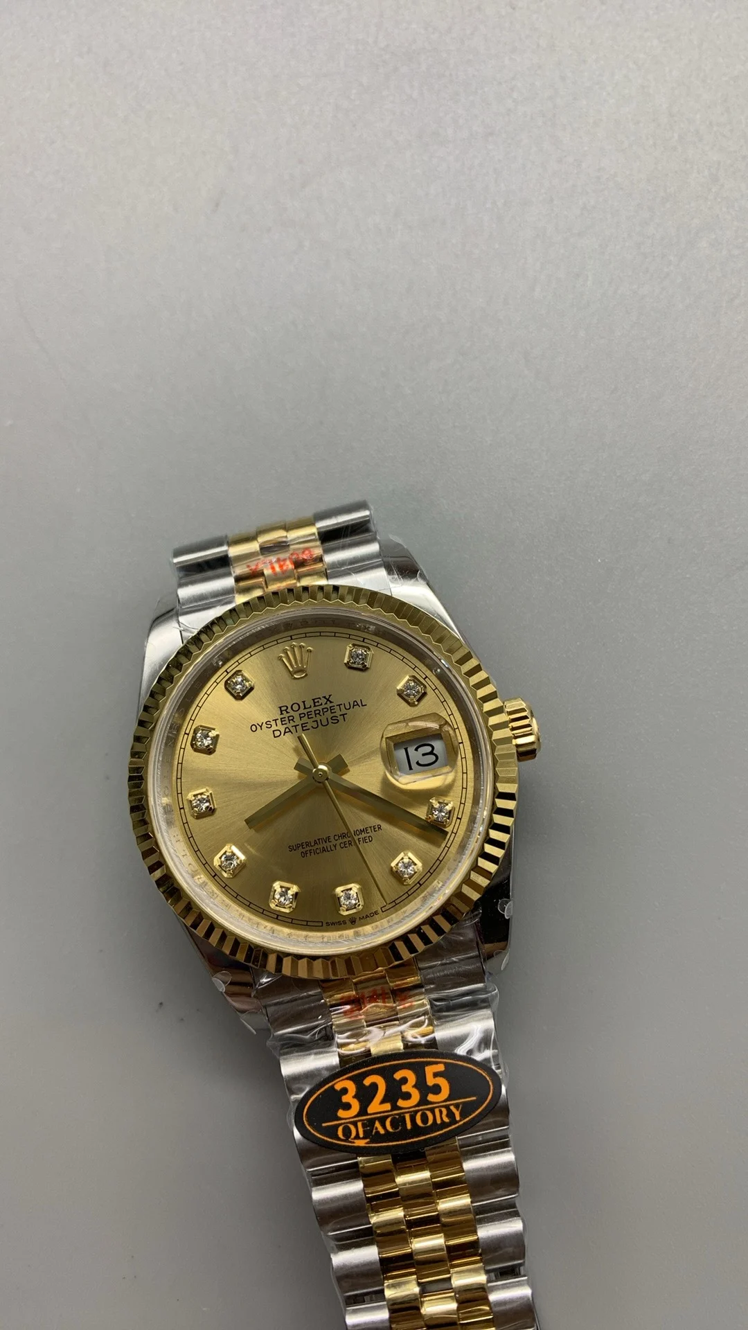 Rolex Datejust Two-Tone Diamond-Set 36mm — photographed off the sweep