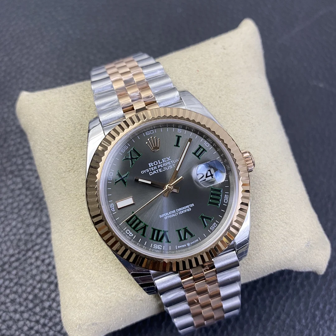 Rolex Datejust Two-Tone Green Dial 41mm — photographed off the sweep
