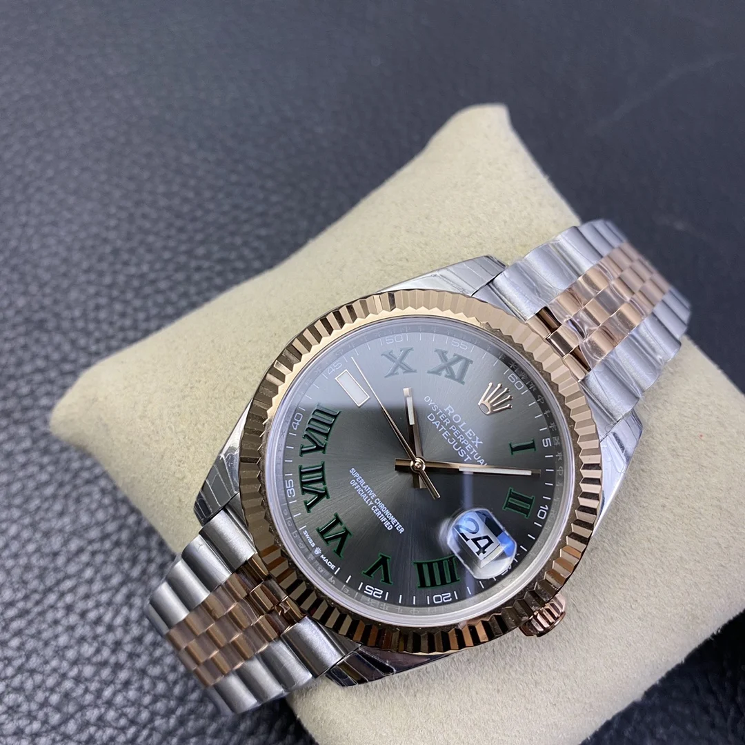 Rolex Datejust Two-Tone Green Dial 41mm — photographed off the sweep