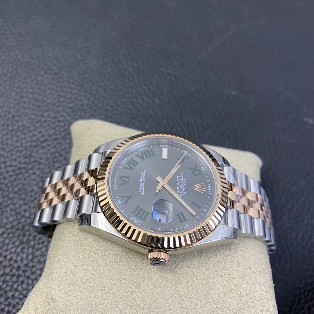 Rolex Datejust Two-Tone Green Dial 41mm — photographed off the sweep