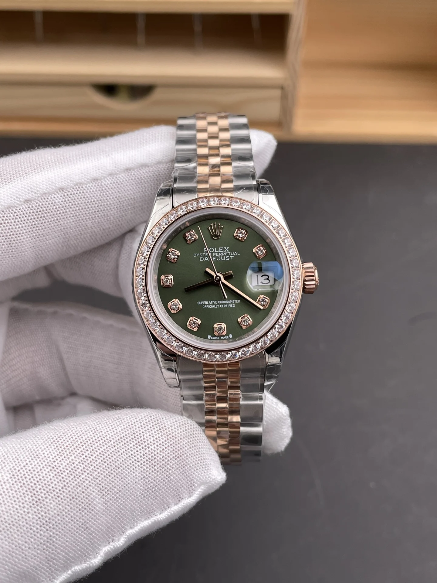 Rolex Datejust Two-Tone Green Dial Diamond-Set 28mm