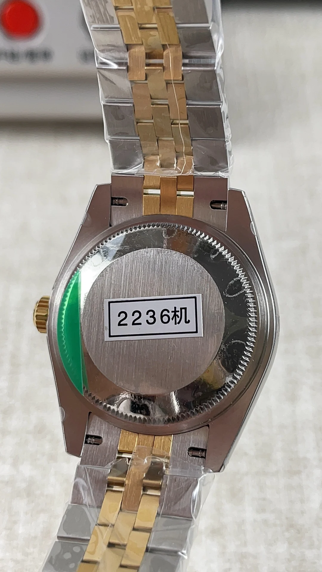 Rolex Datejust Two-Tone Green Dial Diamond-Set 31mm — photographed off the sweep