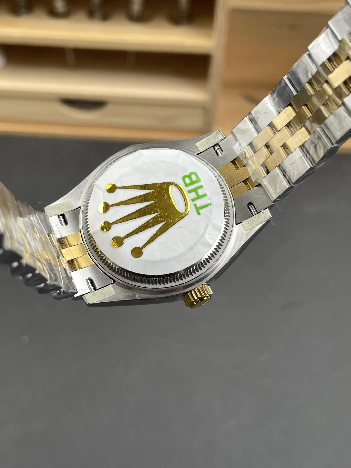 Rolex Datejust Two-Tone Green Dial Diamond-Set 31mm — photographed off the sweep