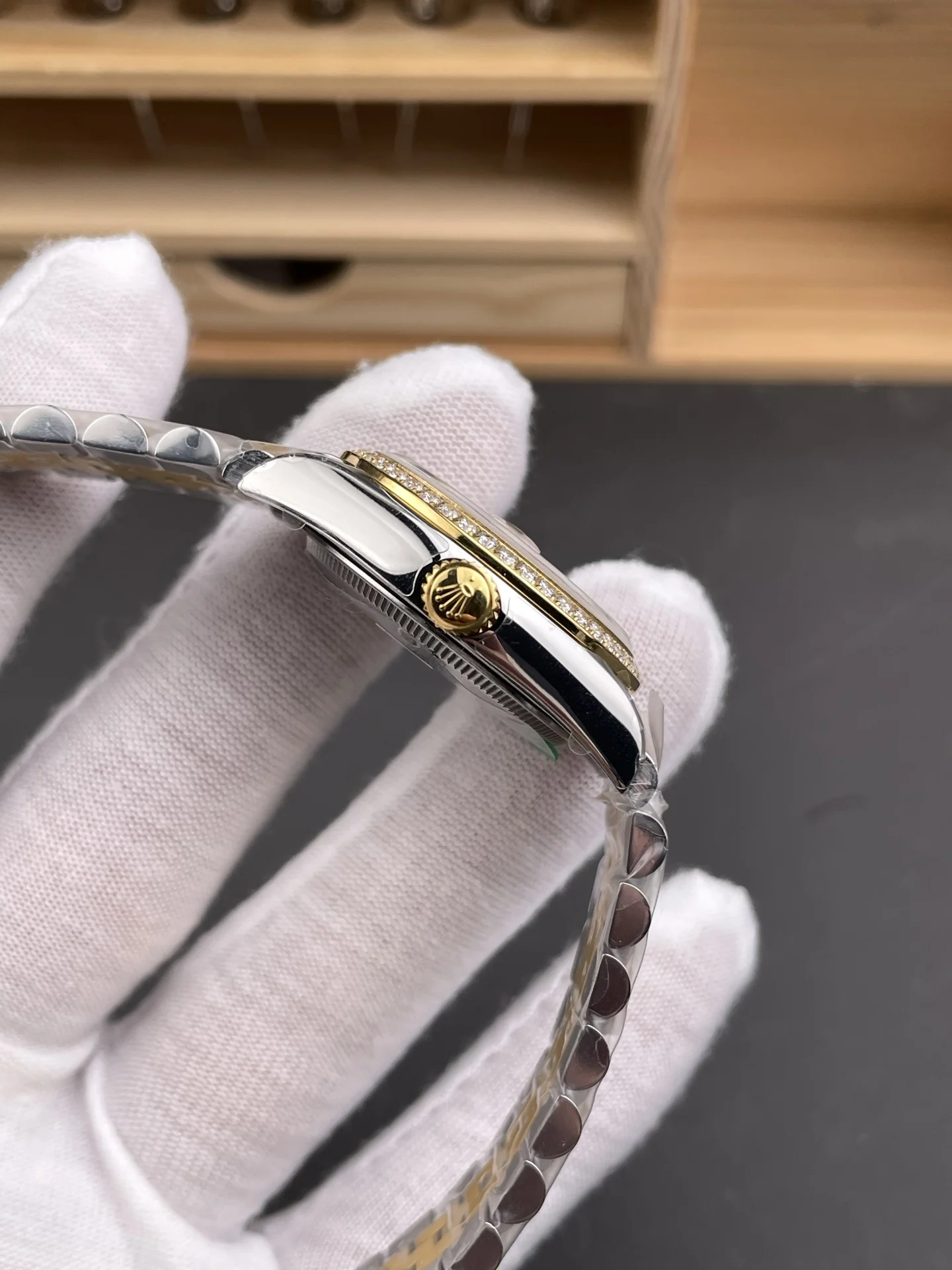 Rolex Datejust Two-Tone Silver Dial Diamond-Set 31mm — photographed off the sweep