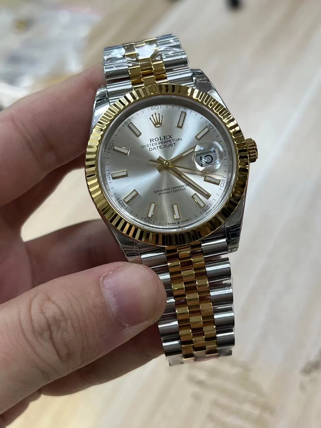 Rolex Datejust Two-Tone White Dial — photographed off the sweep