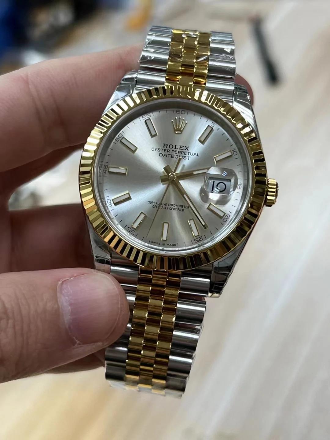 Rolex Datejust Two-Tone White Dial — photographed off the sweep