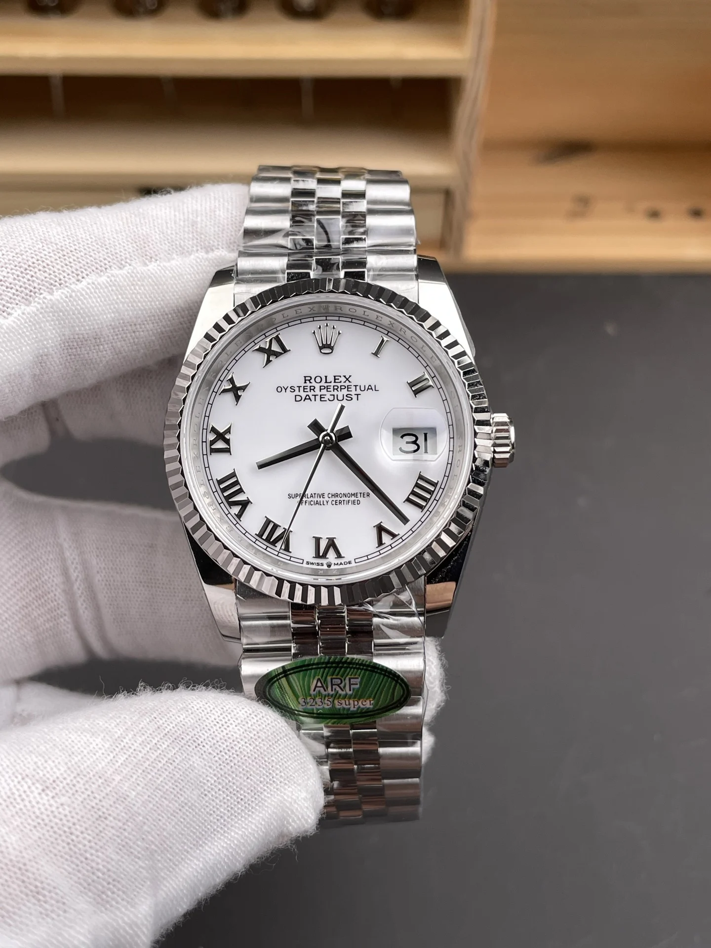 Rolex Datejust White Dial 36mm — photographed off the sweep