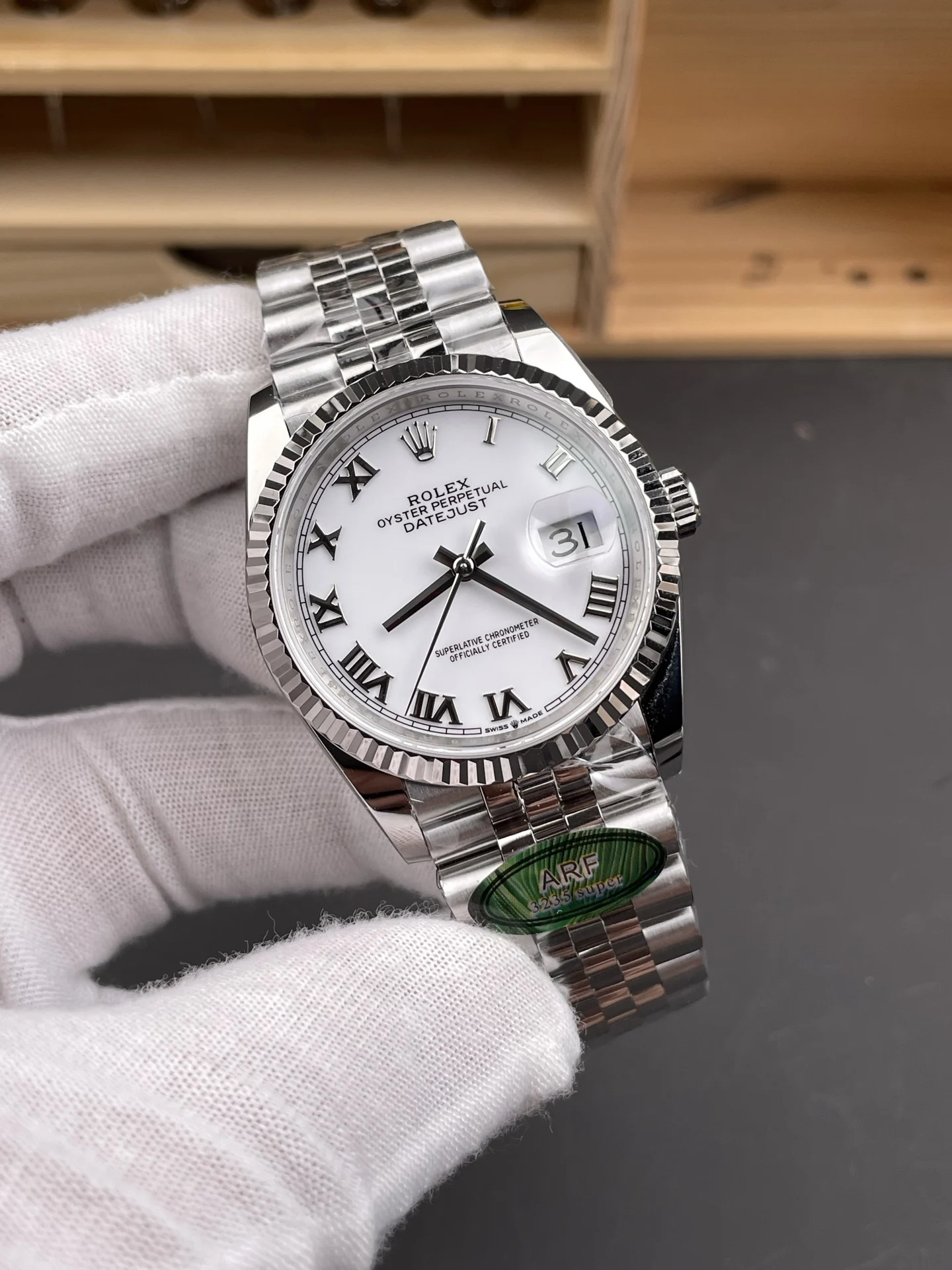 Rolex Datejust White Dial 36mm — photographed off the sweep