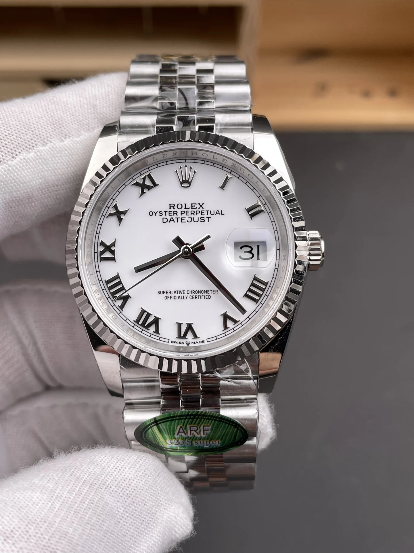 Rolex Datejust White Dial 36mm — photographed off the sweep