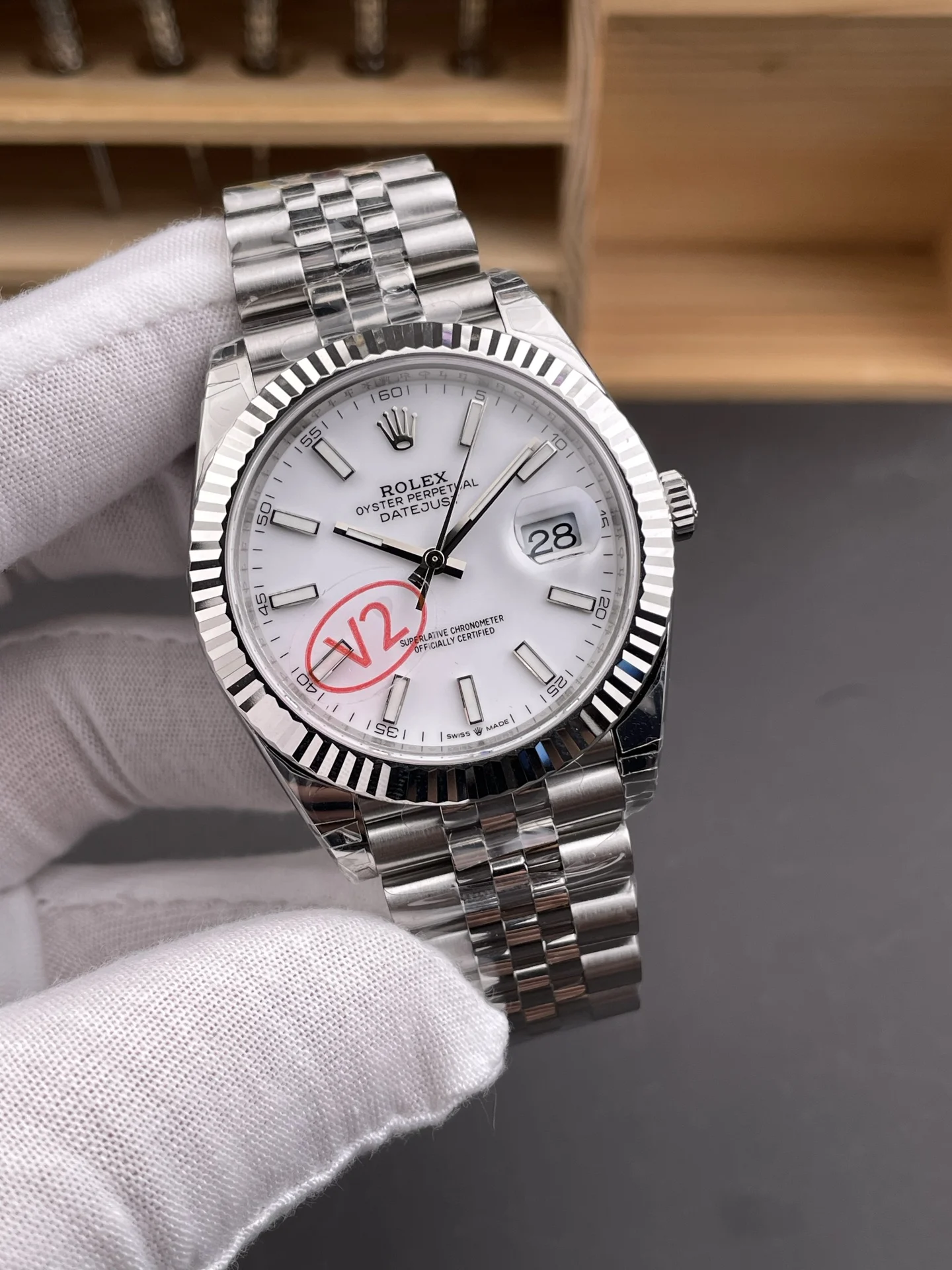 Rolex Datejust White Dial 41mm — photographed off the sweep