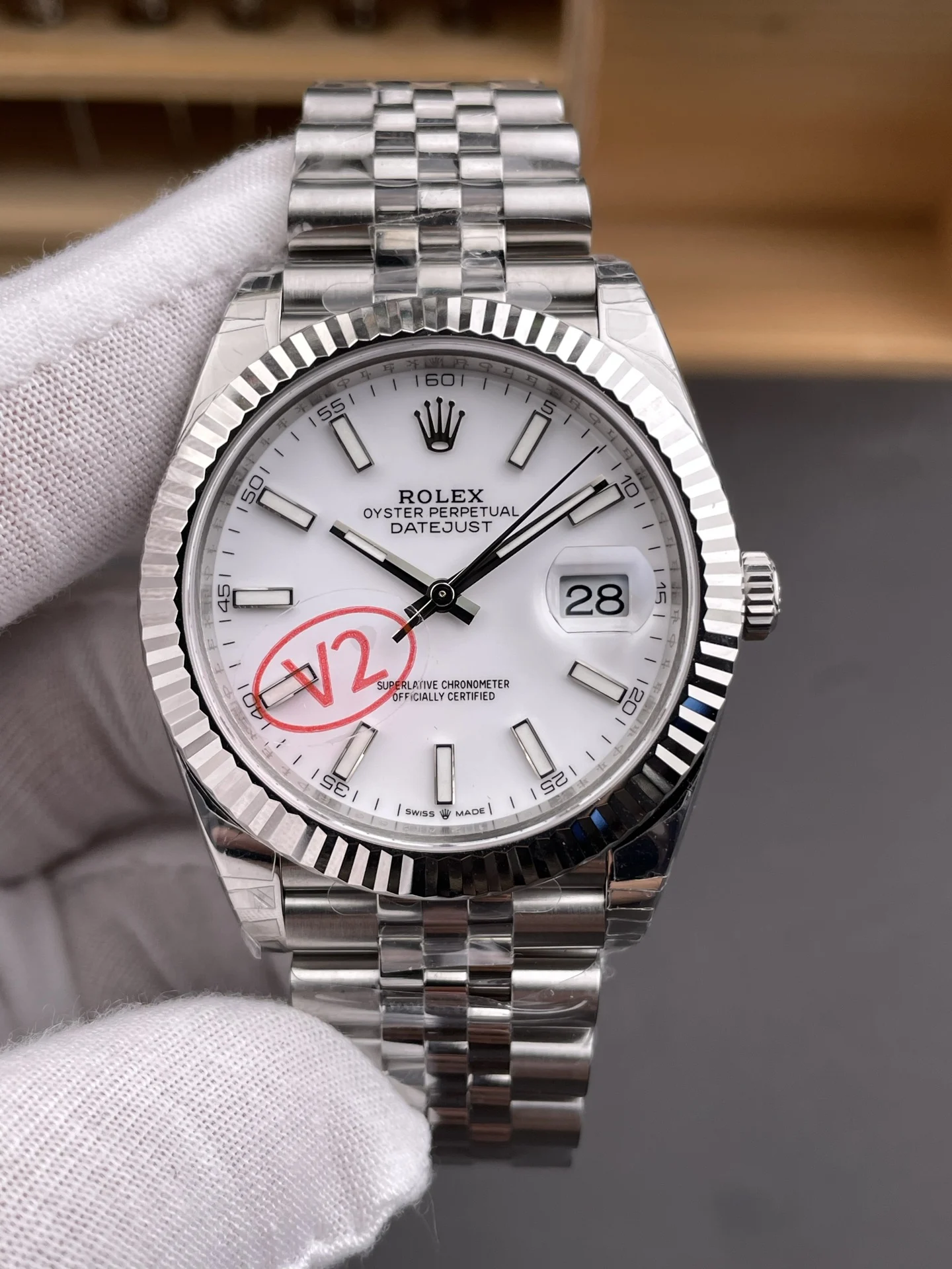 Rolex Datejust White Dial 41mm — photographed off the sweep