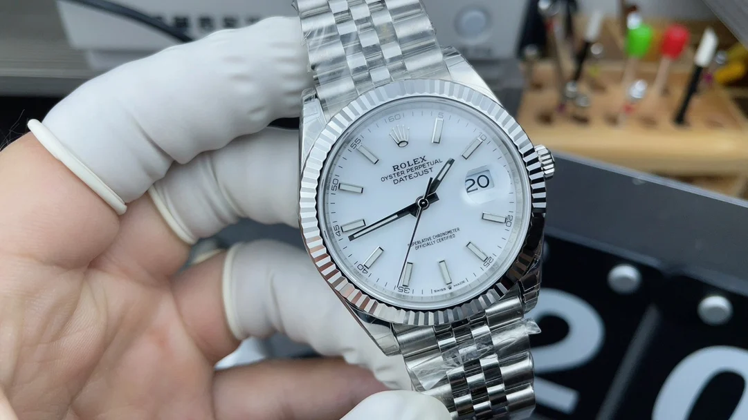 Rolex Datejust White Dial 41mm — photographed off the sweep