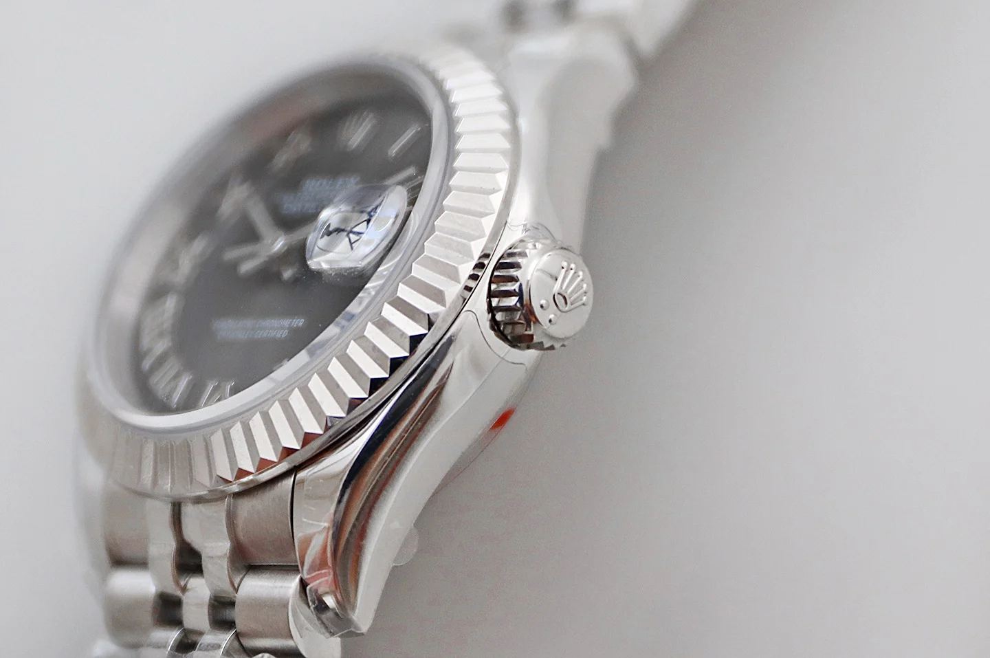 Rolex Datejust White Gold — photographed off the sweep