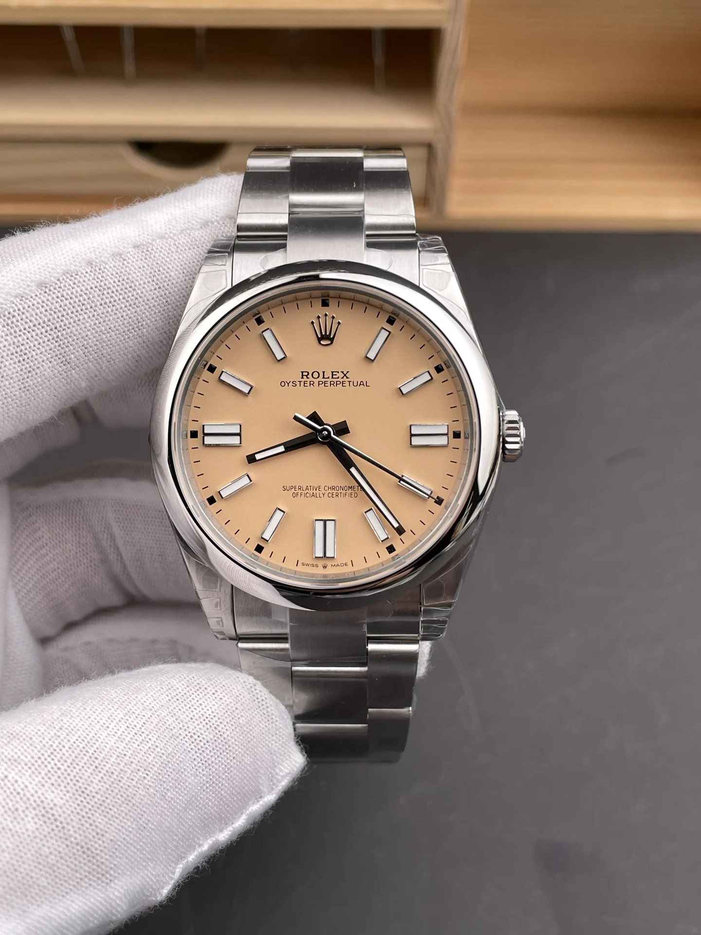 Rolex Datejust Yellow Dial 41mm — photographed off the sweep