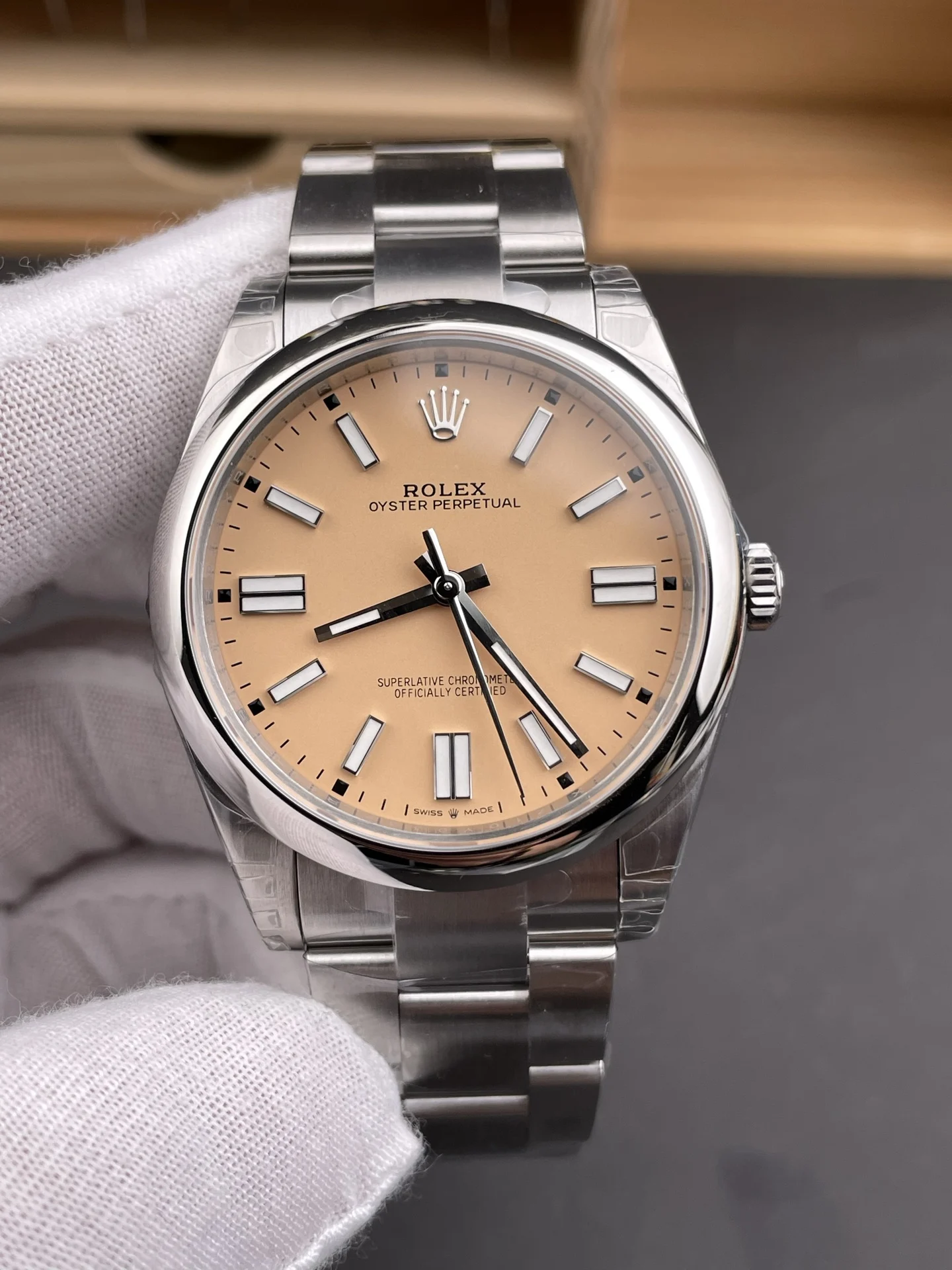 Rolex Datejust Yellow Dial 41mm — photographed off the sweep