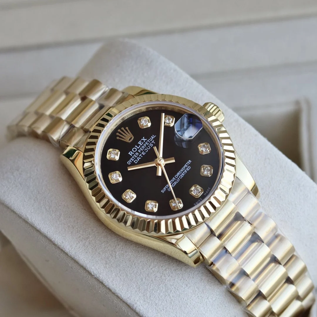Rolex Datejust Yellow Gold White Dial Diamond-Set 31mm — photographed off the sweep