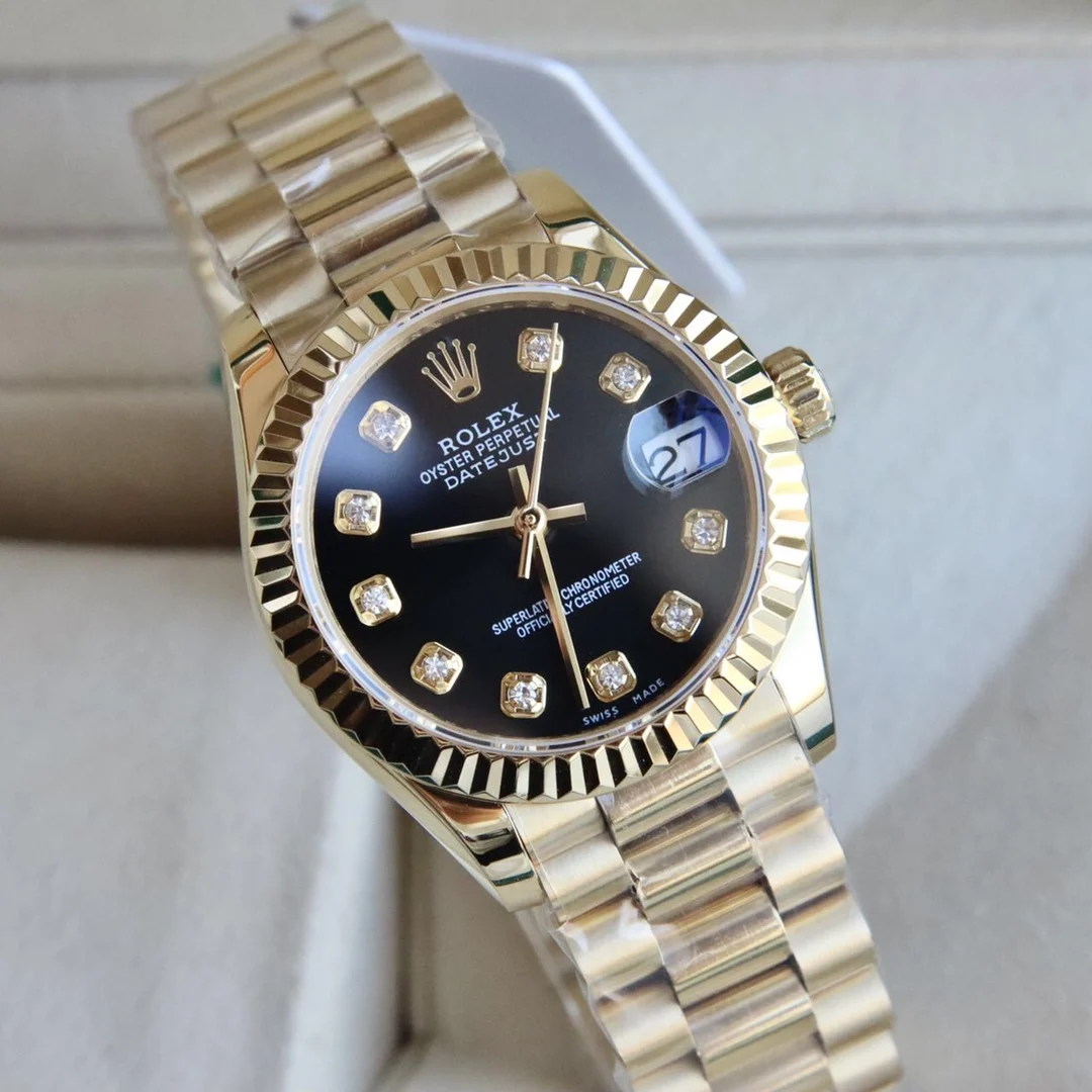 Rolex Datejust Yellow Gold White Dial Diamond-Set 31mm — photographed off the sweep