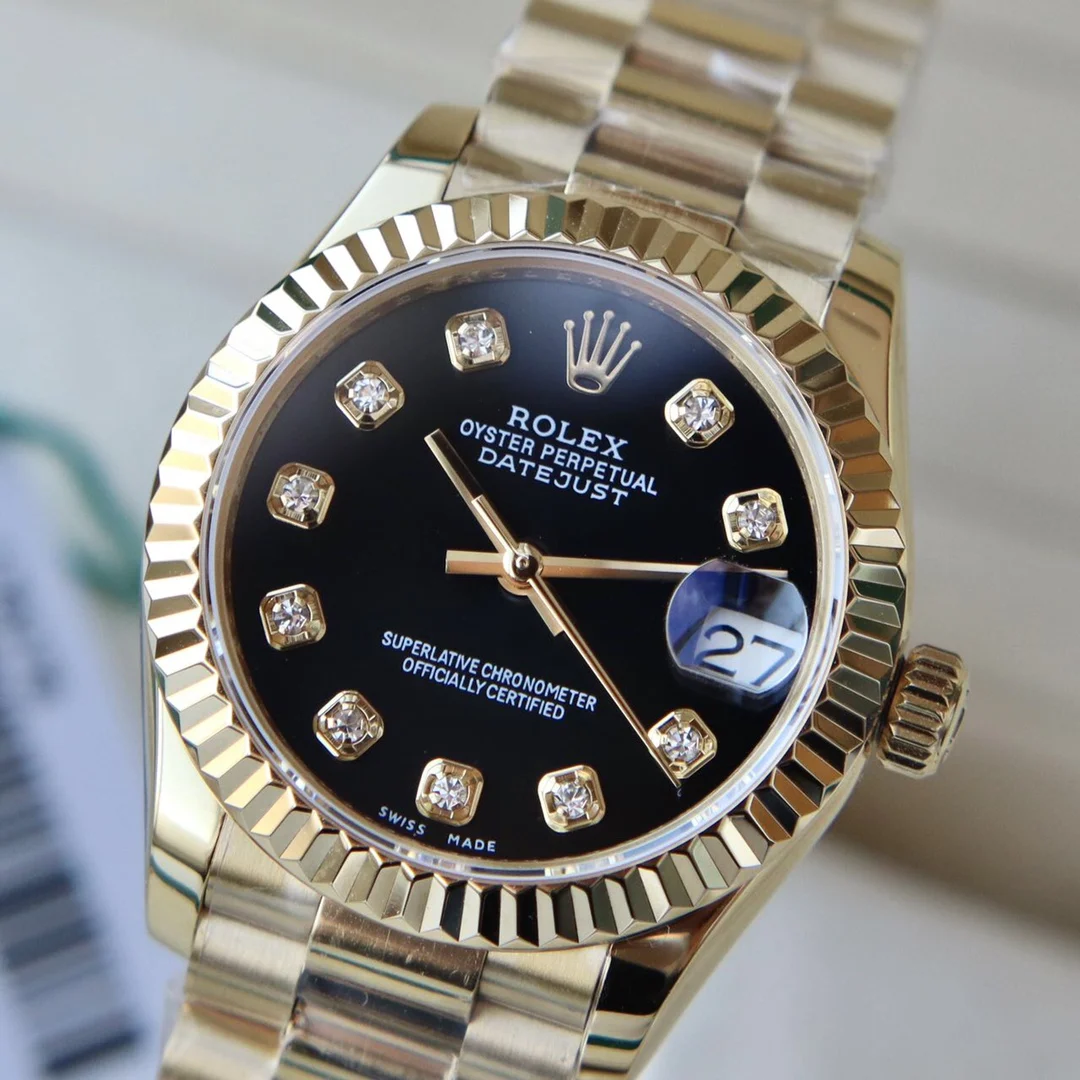 Rolex Datejust Yellow Gold White Dial Diamond-Set 31mm — photographed off the sweep
