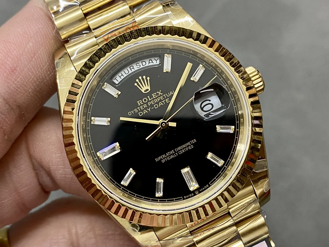 Rolex Day-Date Black Dial 40mm — photographed off the sweep