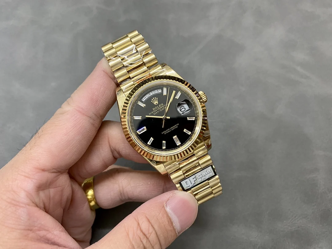 Rolex Day-Date Black Dial 40mm — photographed off the sweep